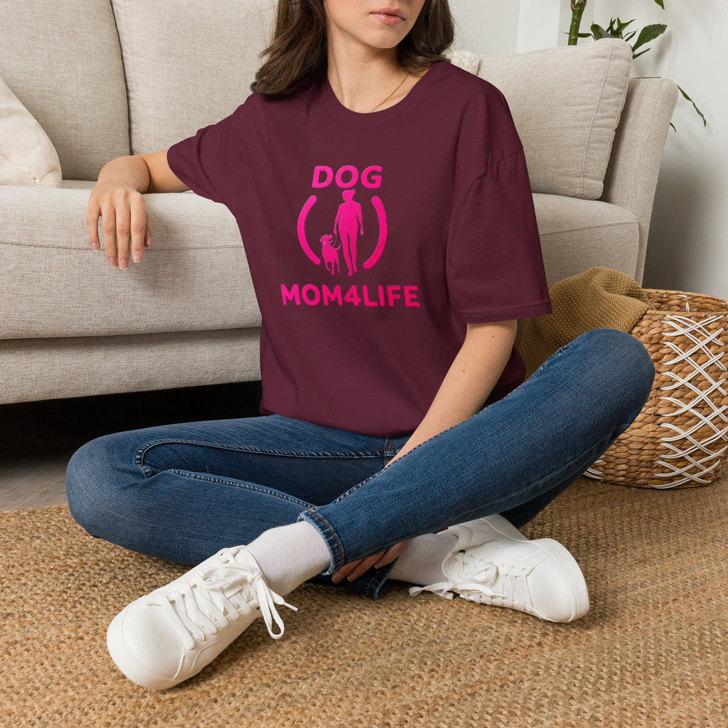 Dog Mom 4 Life T-Shirt — Pink Silhouette Pet Lover Tee