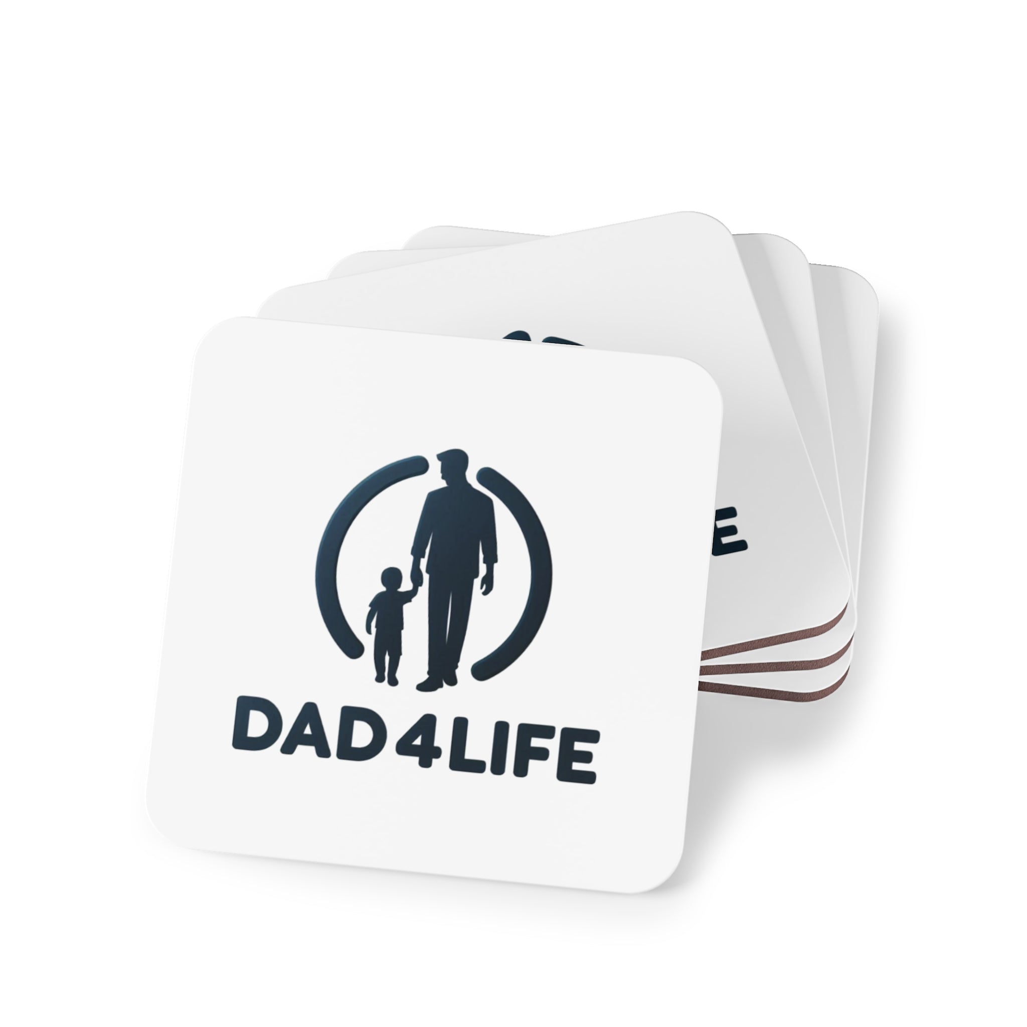 Dad4Life Coasters — Father's Day Cork Drink Coasters, Dad & Child Silhouette