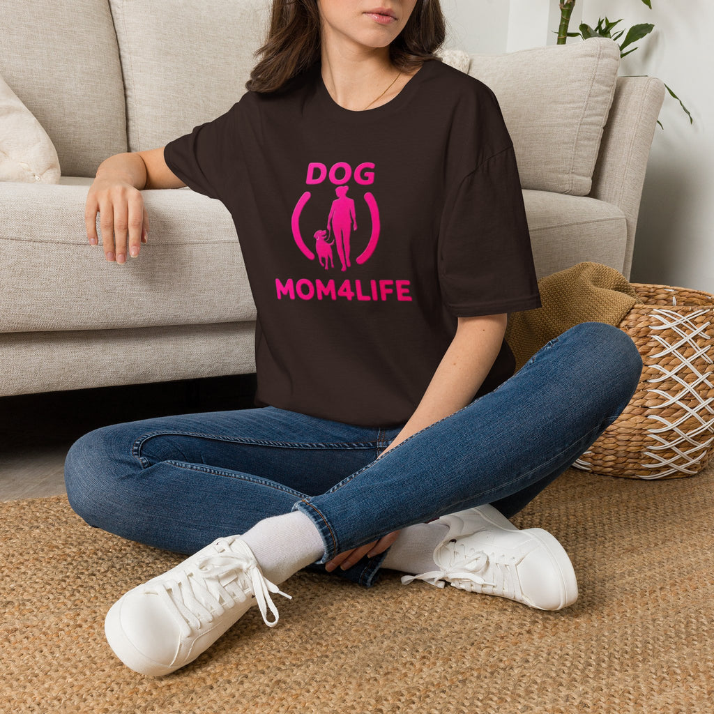 Dog Mom 4 Life T-Shirt — Pink Silhouette Pet Lover Tee