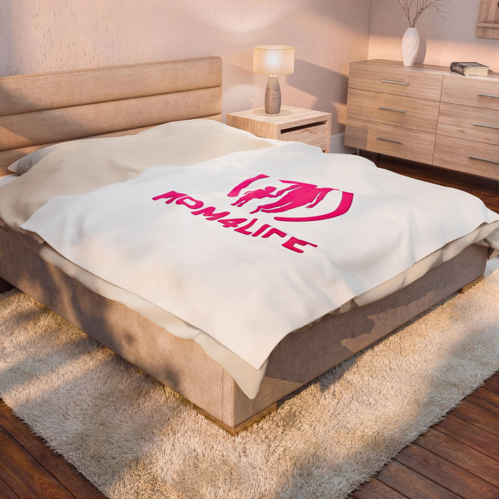 Mom4Life Velveteen Plush Blanket — Soft Mother's Day Throw with Pink Mom and Child Design