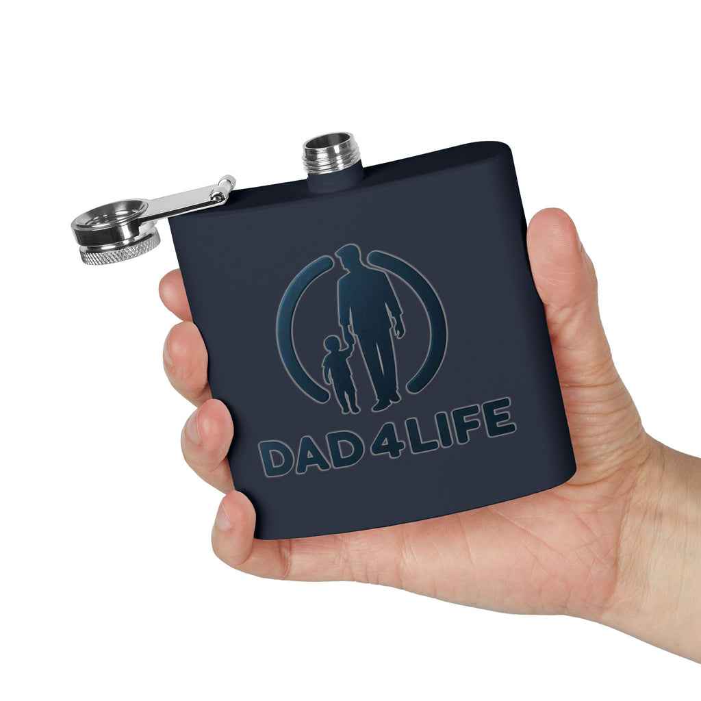 6oz Stainless Steel Flask — "DAD 4 LIFE" Father & Son Graphic, Father's Day Gift