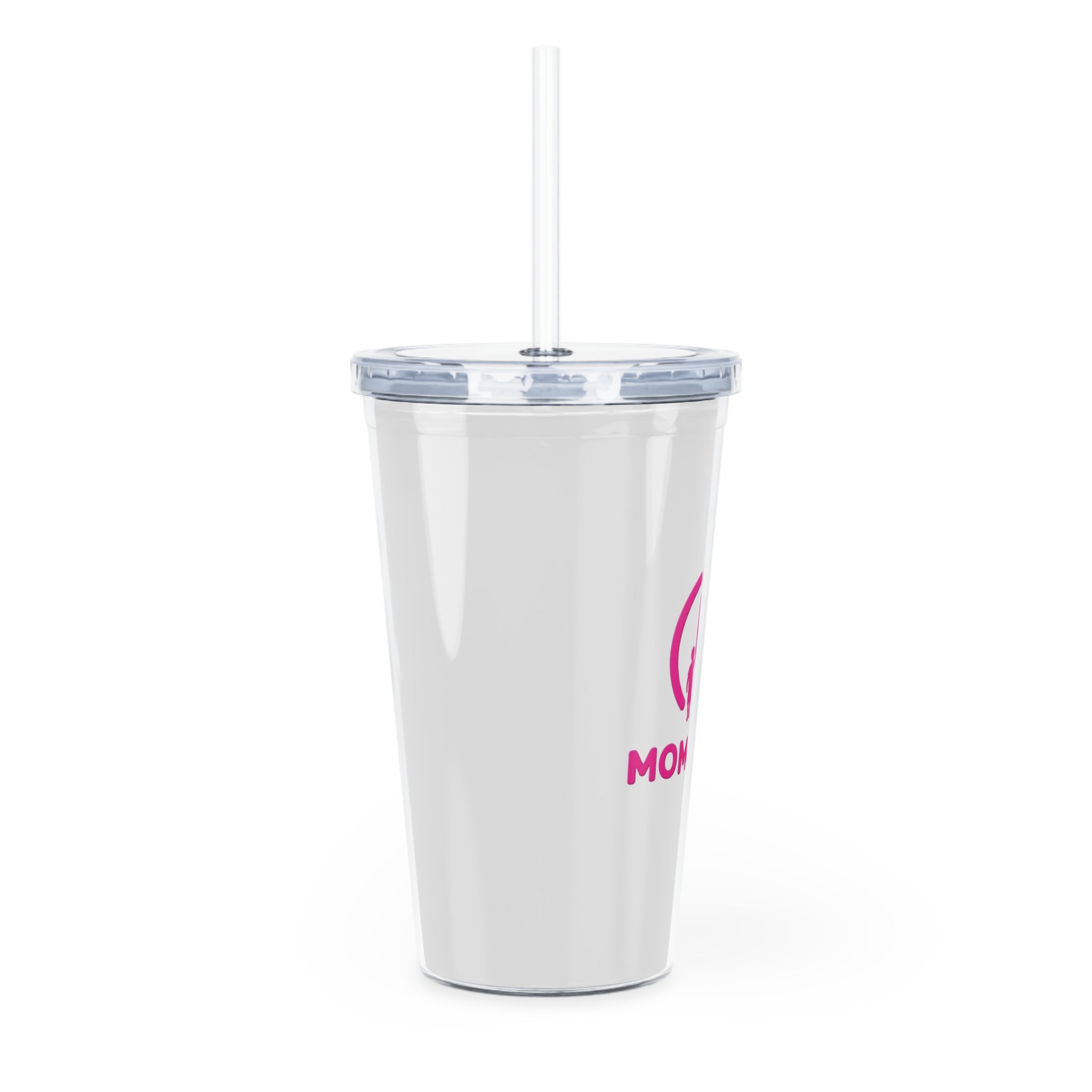 Mom4Life Plastic Tumbler with Straw — Pink Mom & Child Travel Cup