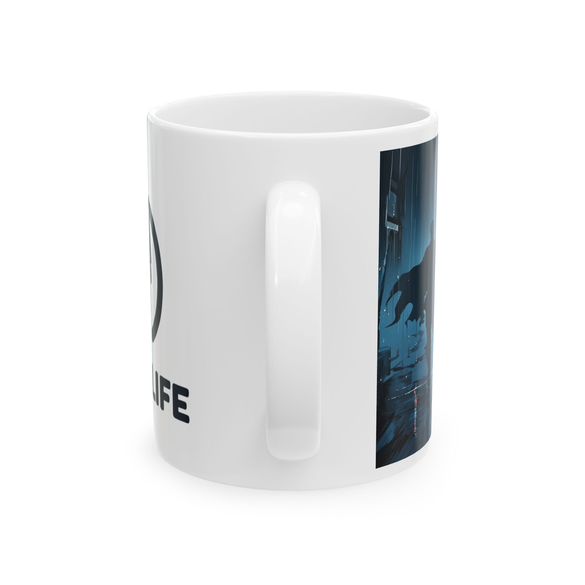 Dad4Life Ceramic Mug — Futuristic Cityscape & 'Dad Life' Graphic, 11oz/15oz