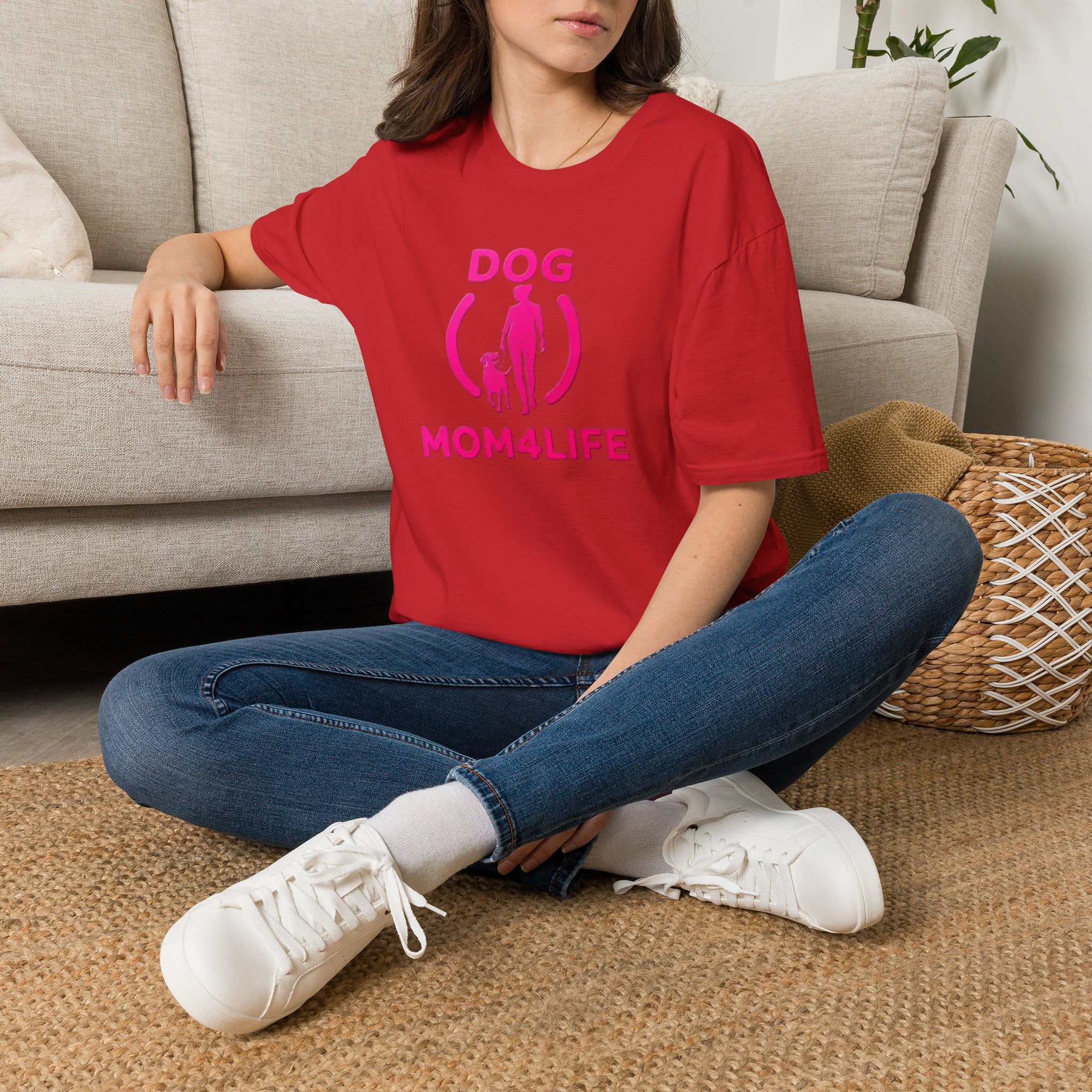 Dog Mom 4 Life T-Shirt — Pink Silhouette Pet Lover Tee