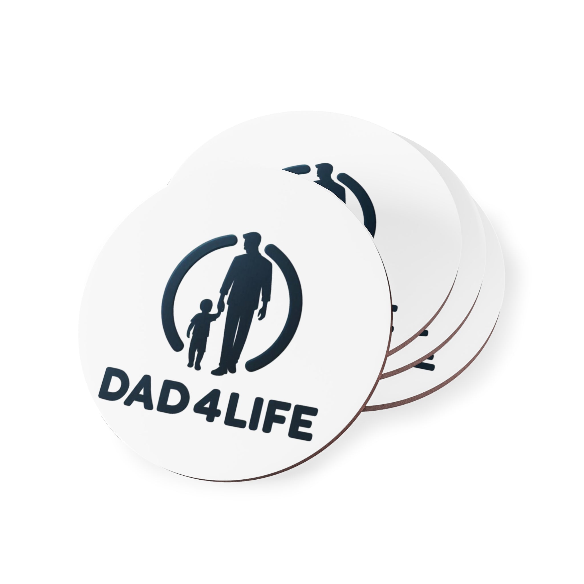 Dad4Life Coasters — Father's Day Cork Drink Coasters, Dad & Child Silhouette