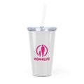 Gobelet en plastique Mom4Life avec paille – Tasse de voyage rose Maman et enfant