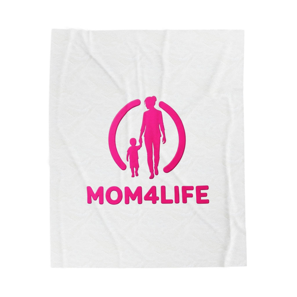 Mom4Life Velveteen Plush Blanket — Soft Mother's Day Throw with Pink Mom and Child Design