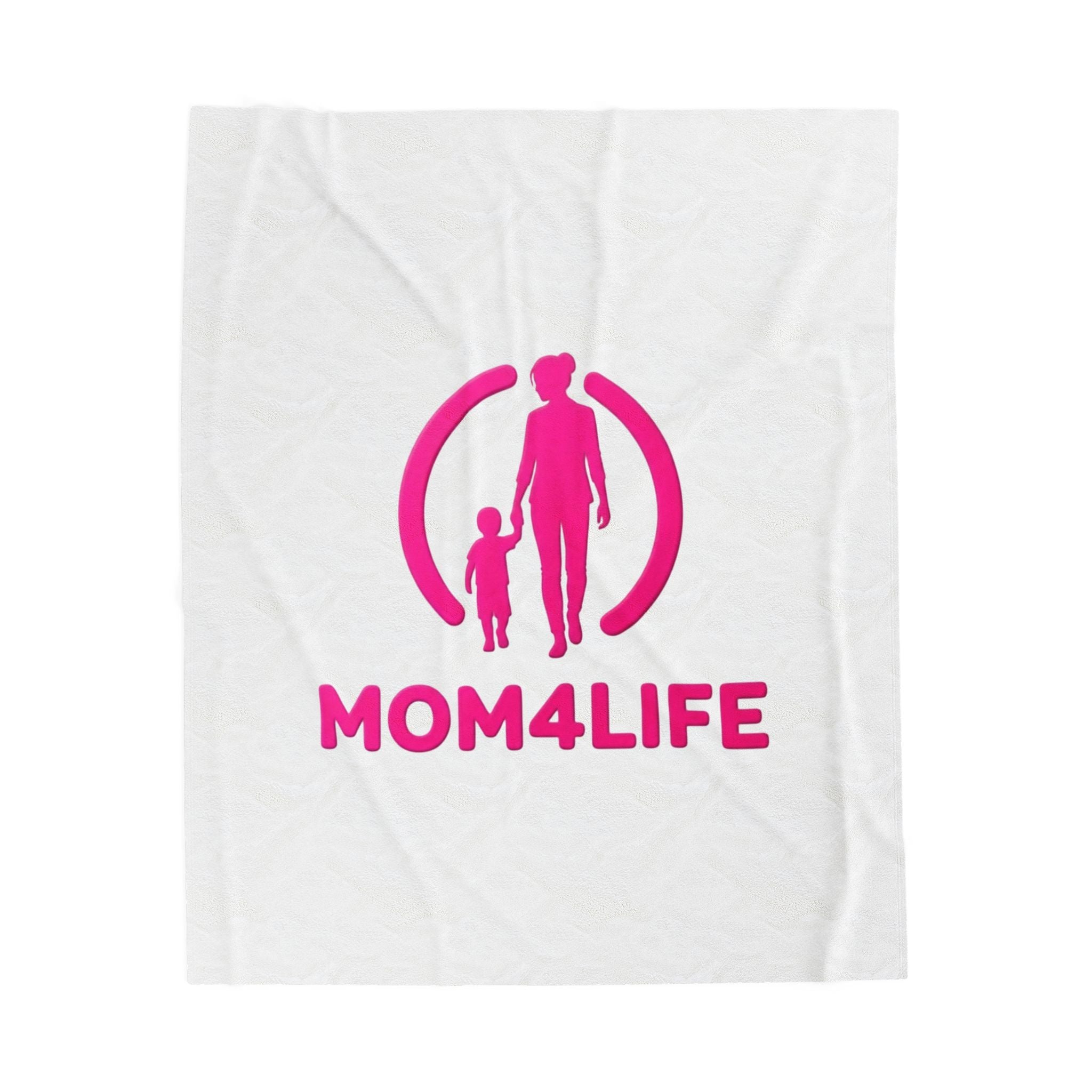 Mom4Life Velveteen Plush Blanket — Soft Mother's Day Throw with Pink Mom and Child Design