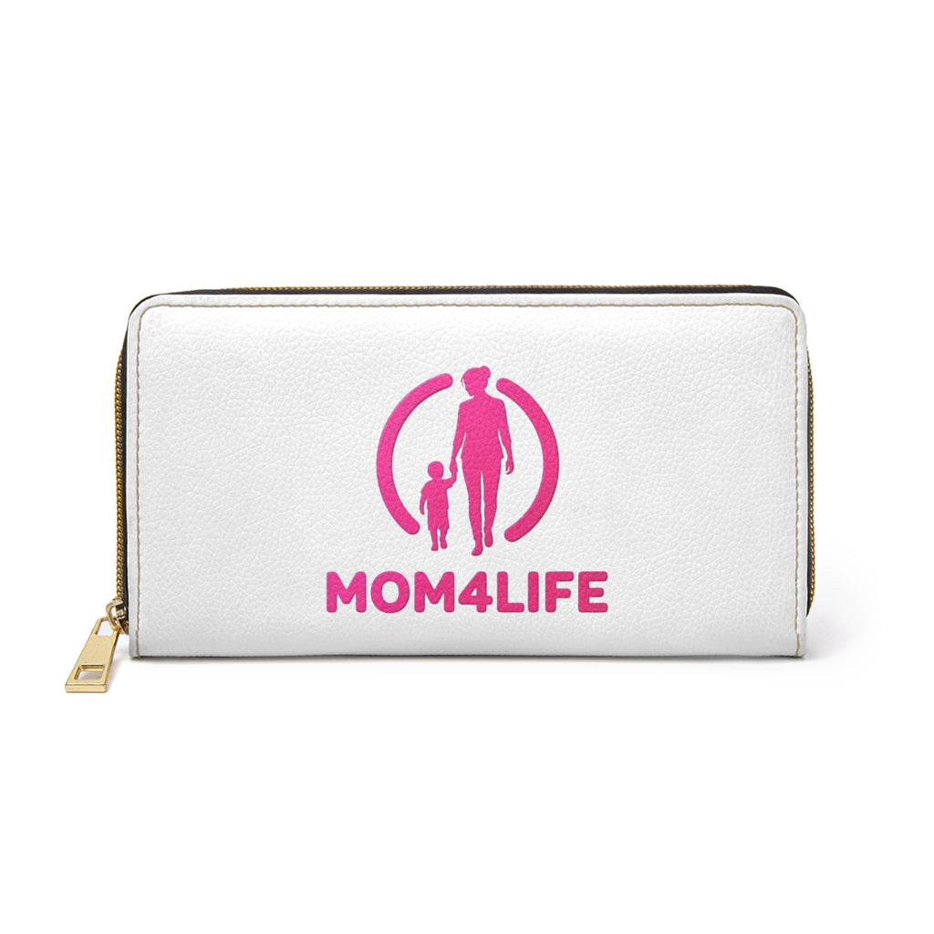 Mom4Life Zipper Wallet — Pink Mom and Child Graphic Zip-Around Wallet