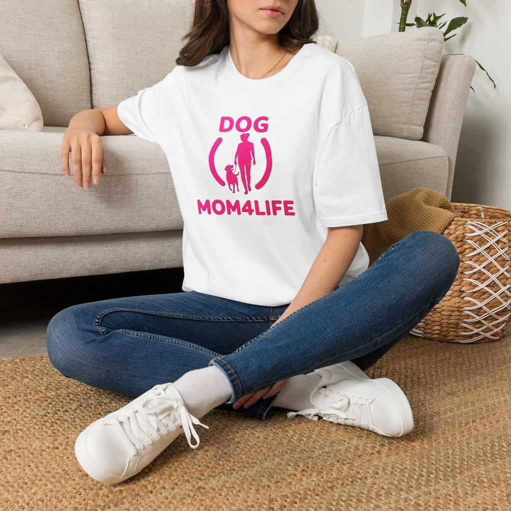 Dog Mom 4 Life T-Shirt — Pink Silhouette Pet Lover Tee