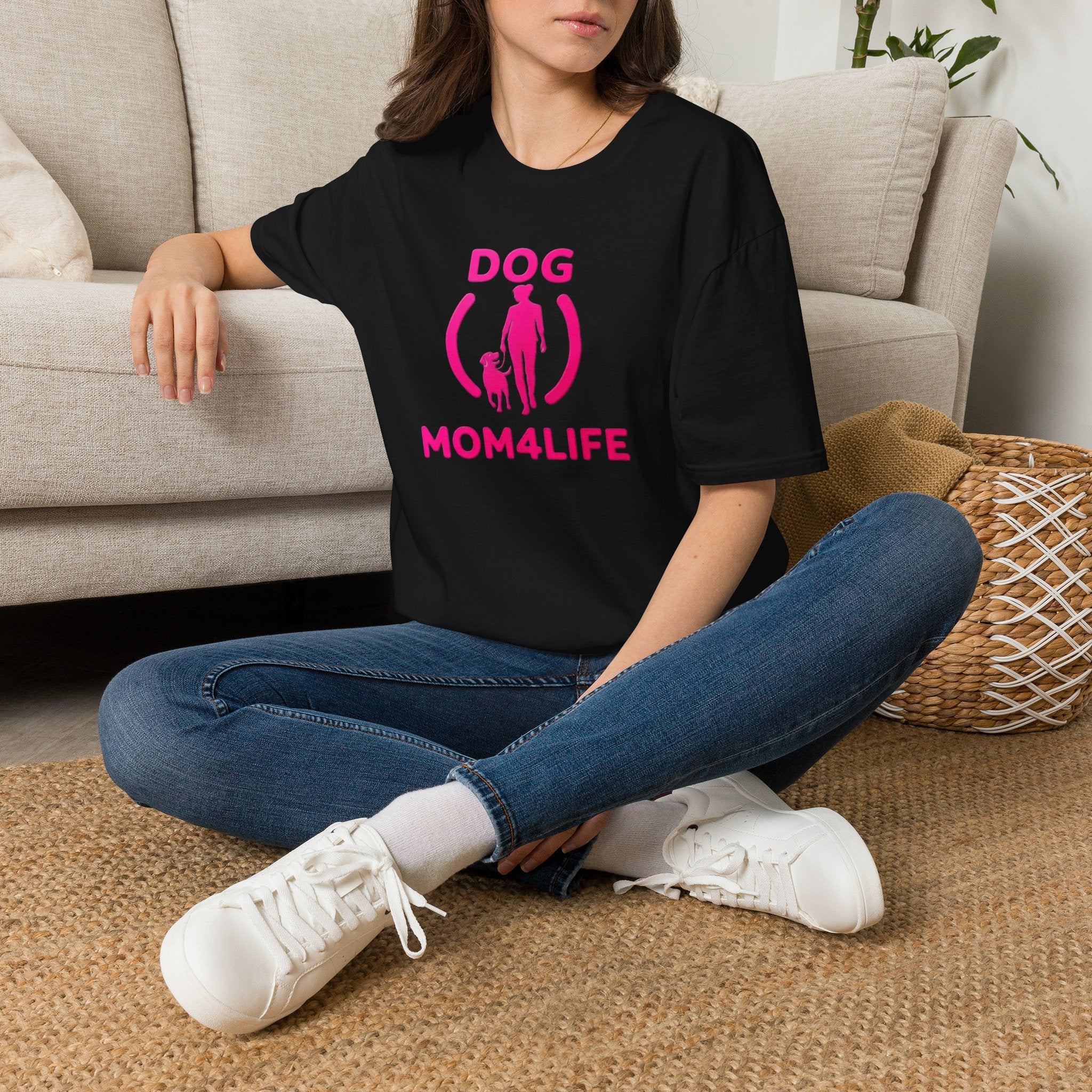 Dog Mom 4 Life T-Shirt — Pink Silhouette Pet Lover Tee