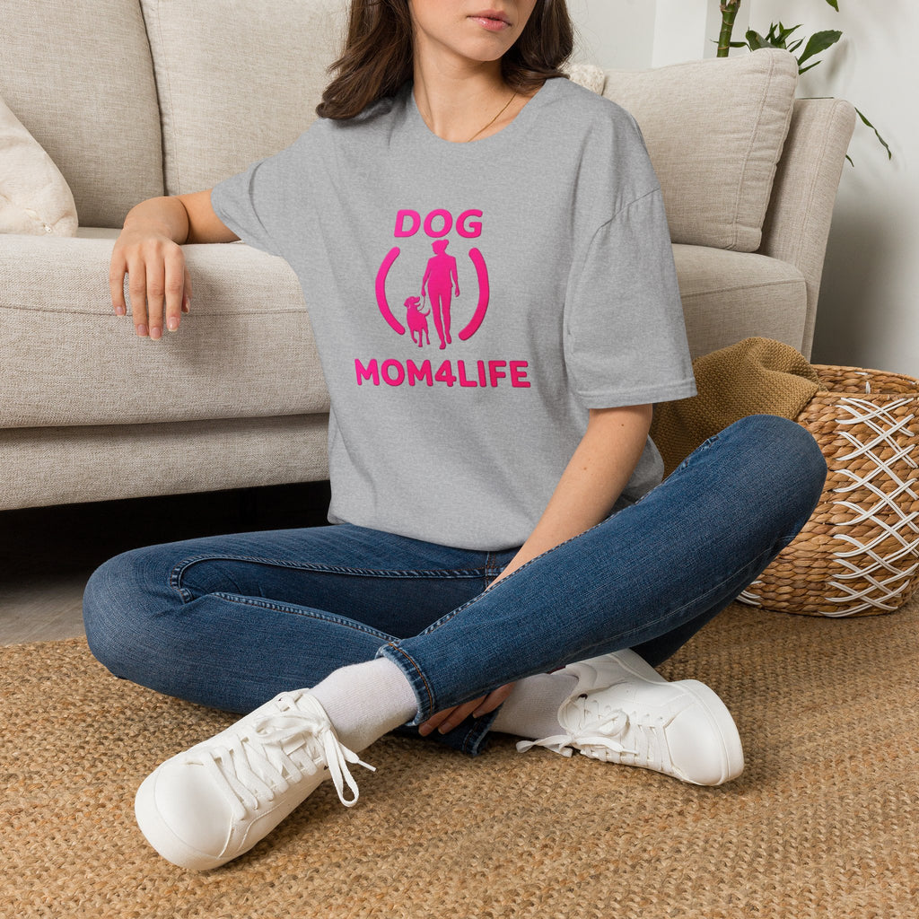 Dog Mom 4 Life T-Shirt — Pink Silhouette Pet Lover Tee