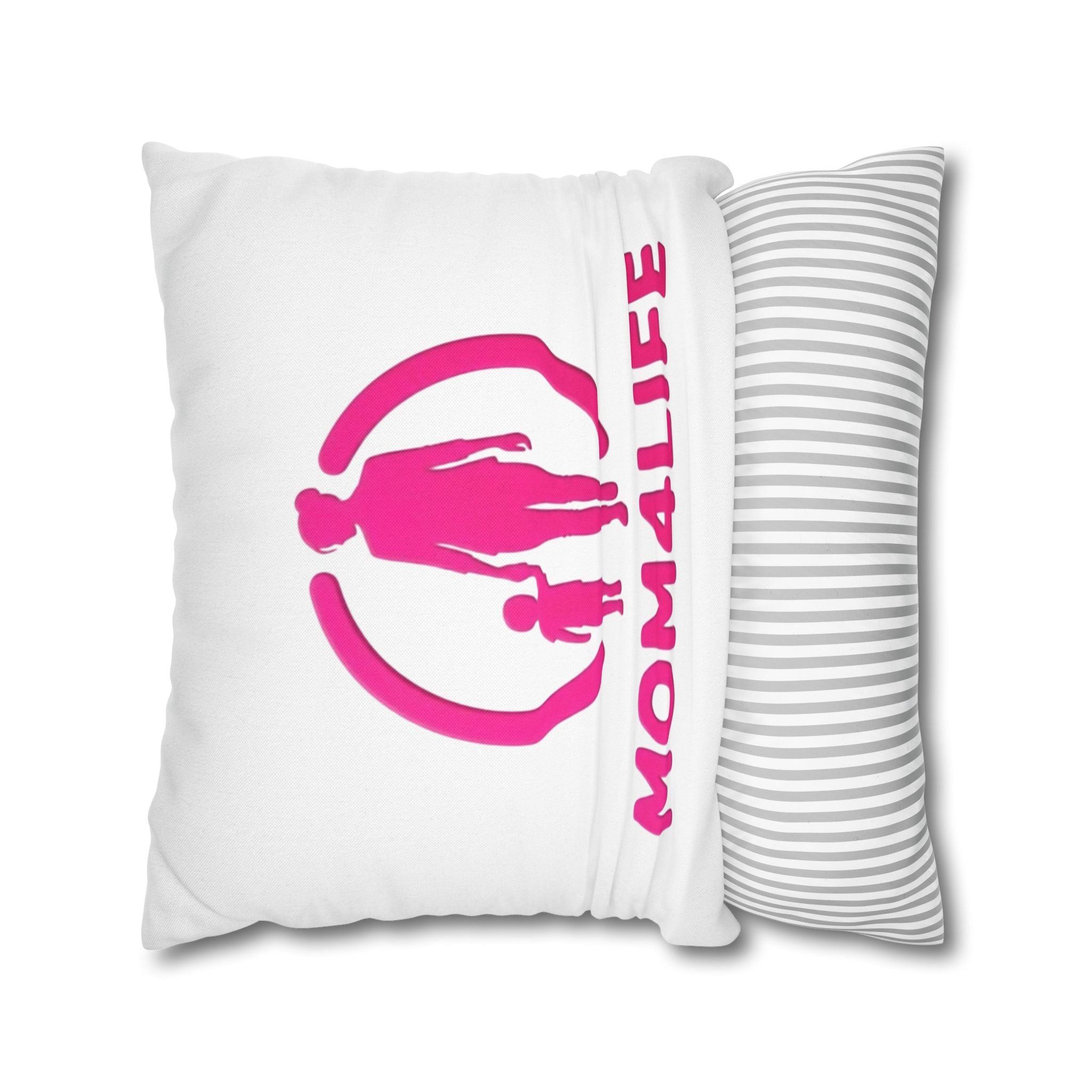 Coussin décoratif « Mom4Life » – Rose, avec motifs Maman et enfant, Idée cadeau Fête des Mères
