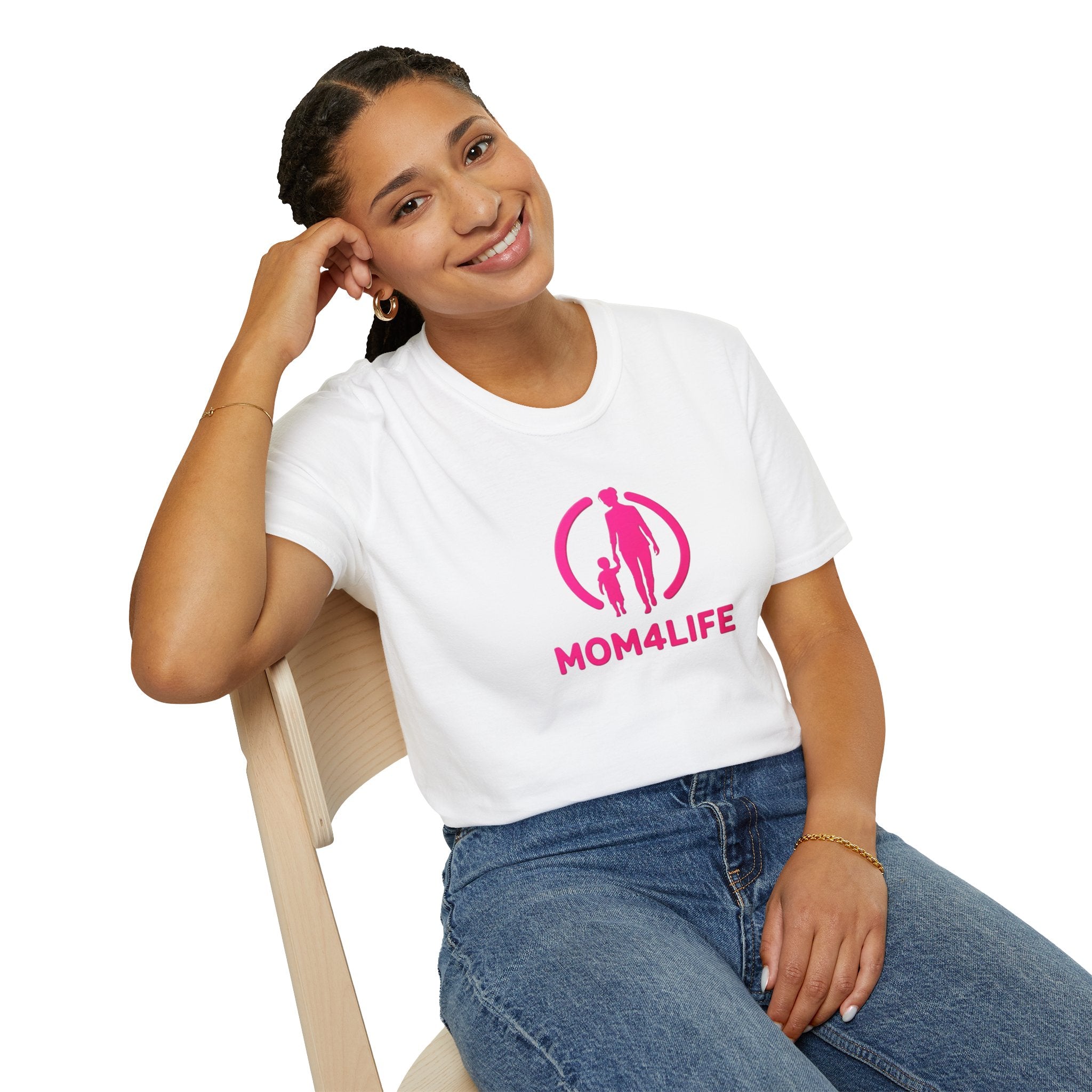 Mom4Life T-Shirt — Pink Mom and Child Graphic Tee, Mother's Day Gift