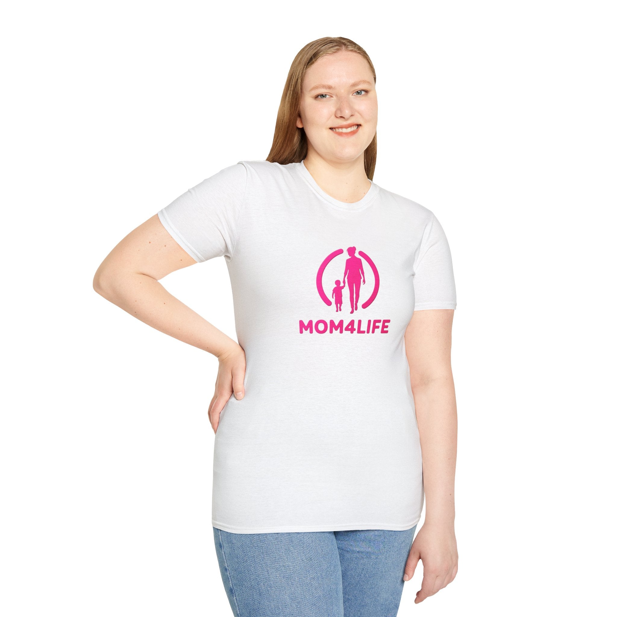 Mom4Life T-Shirt — Pink Mom and Child Graphic Tee, Mother's Day Gift