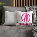 Coussin décoratif « Mom4Life » – Rose, avec motifs Maman et enfant, Idée cadeau Fête des Mères