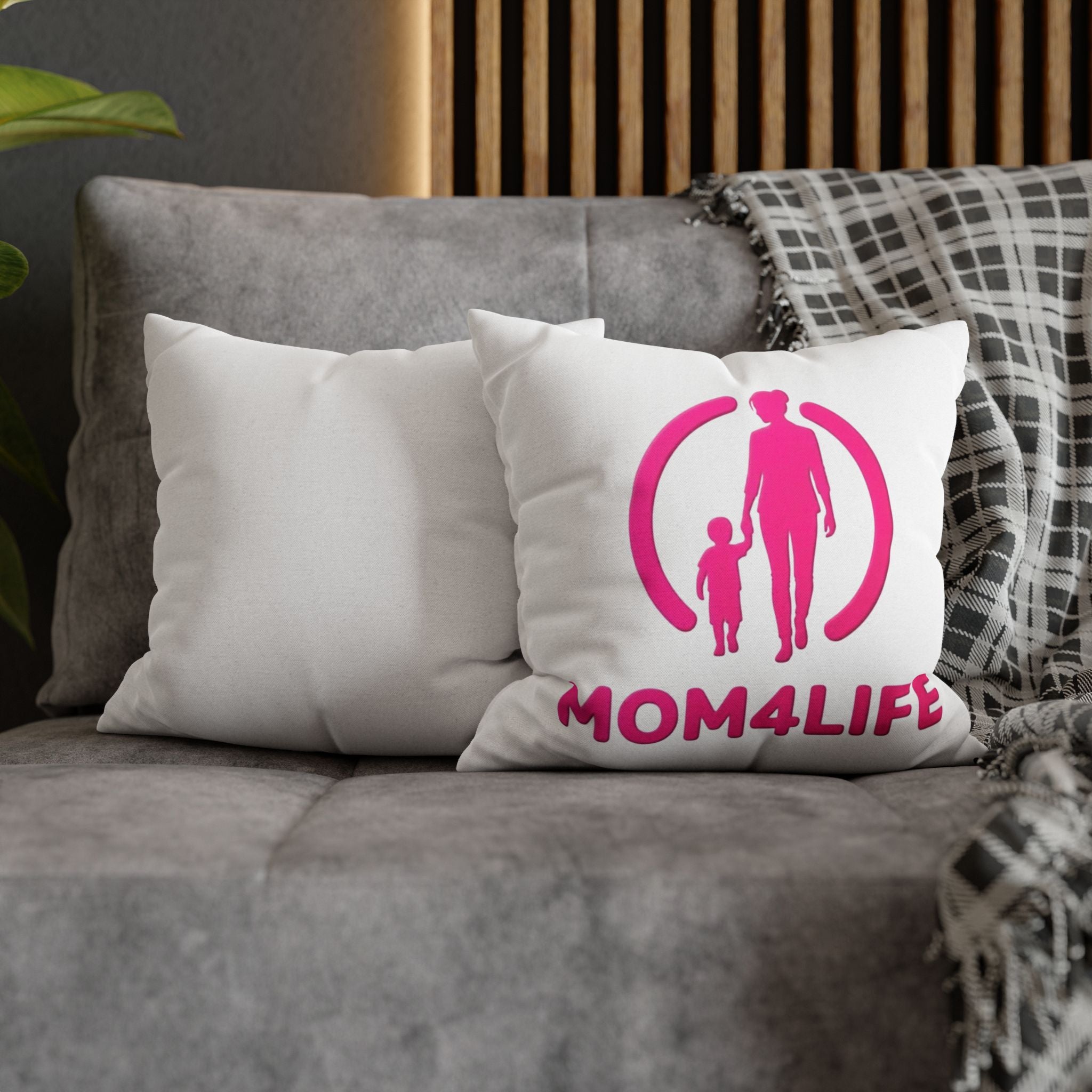 Mom4Life Decorative Pillow - Pink Mom and Child Accent Cushion, Mother’s Day Gift