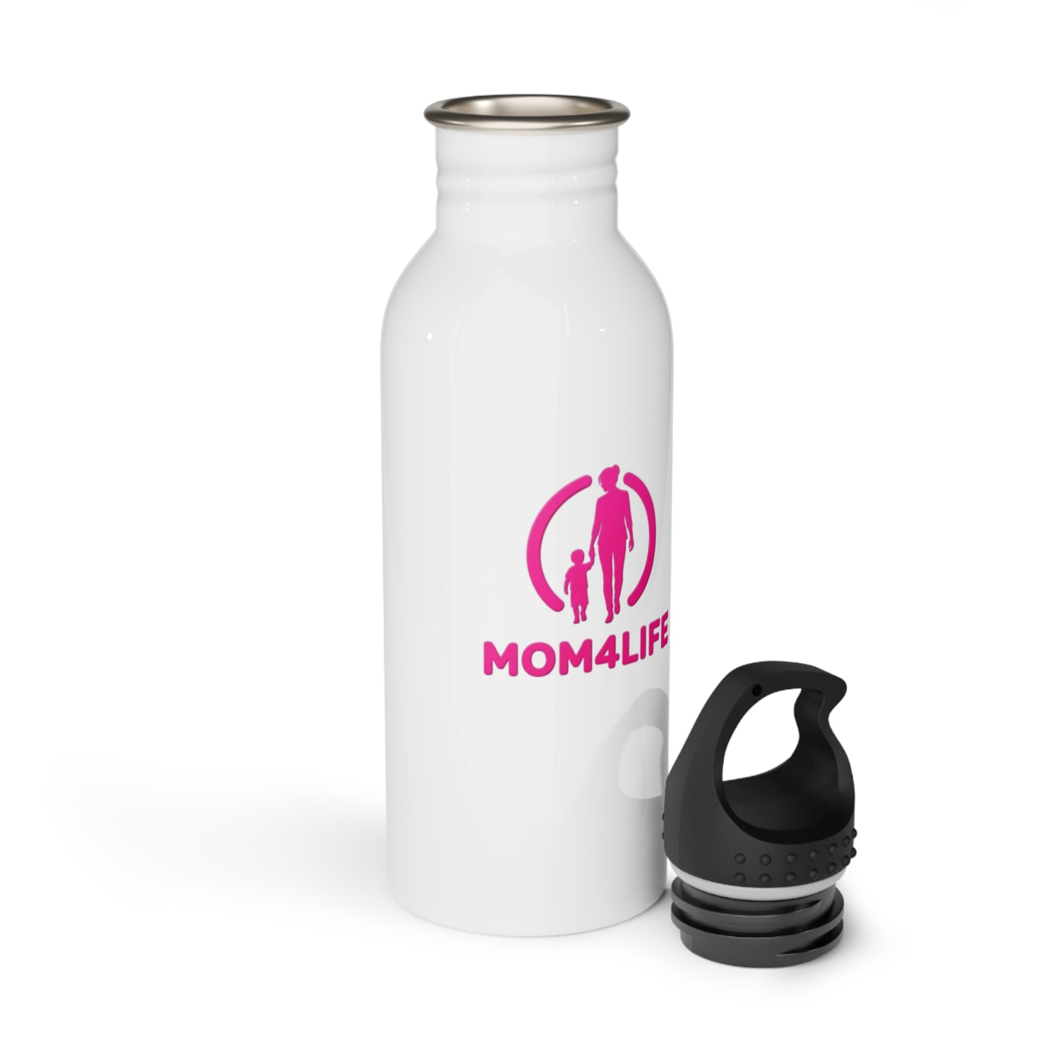 Mom4Life Stainless Steel Water Bottle – Pink Mom & Child Logo, Mother's Day Gift