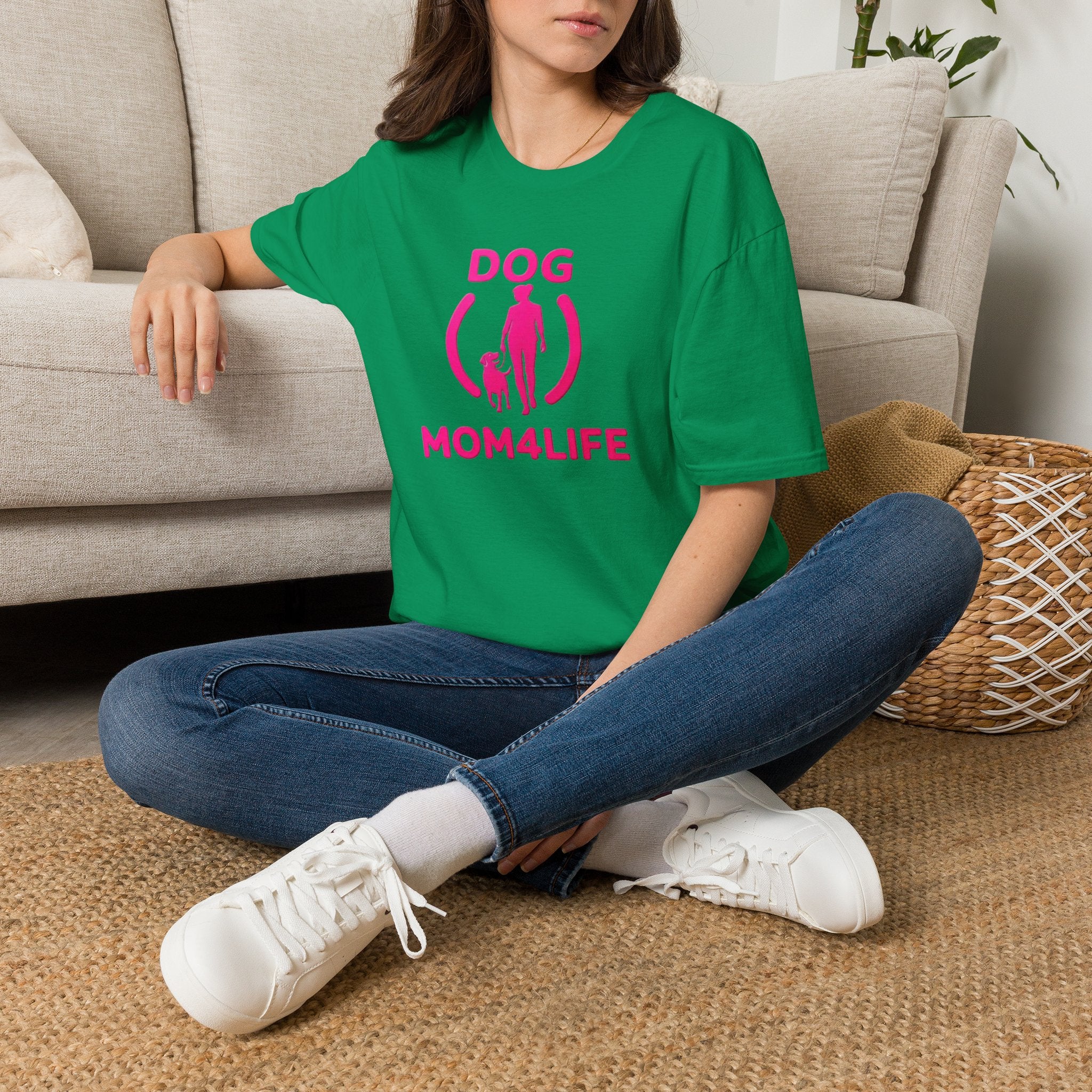 Dog Mom 4 Life T-Shirt — Pink Silhouette Pet Lover Tee