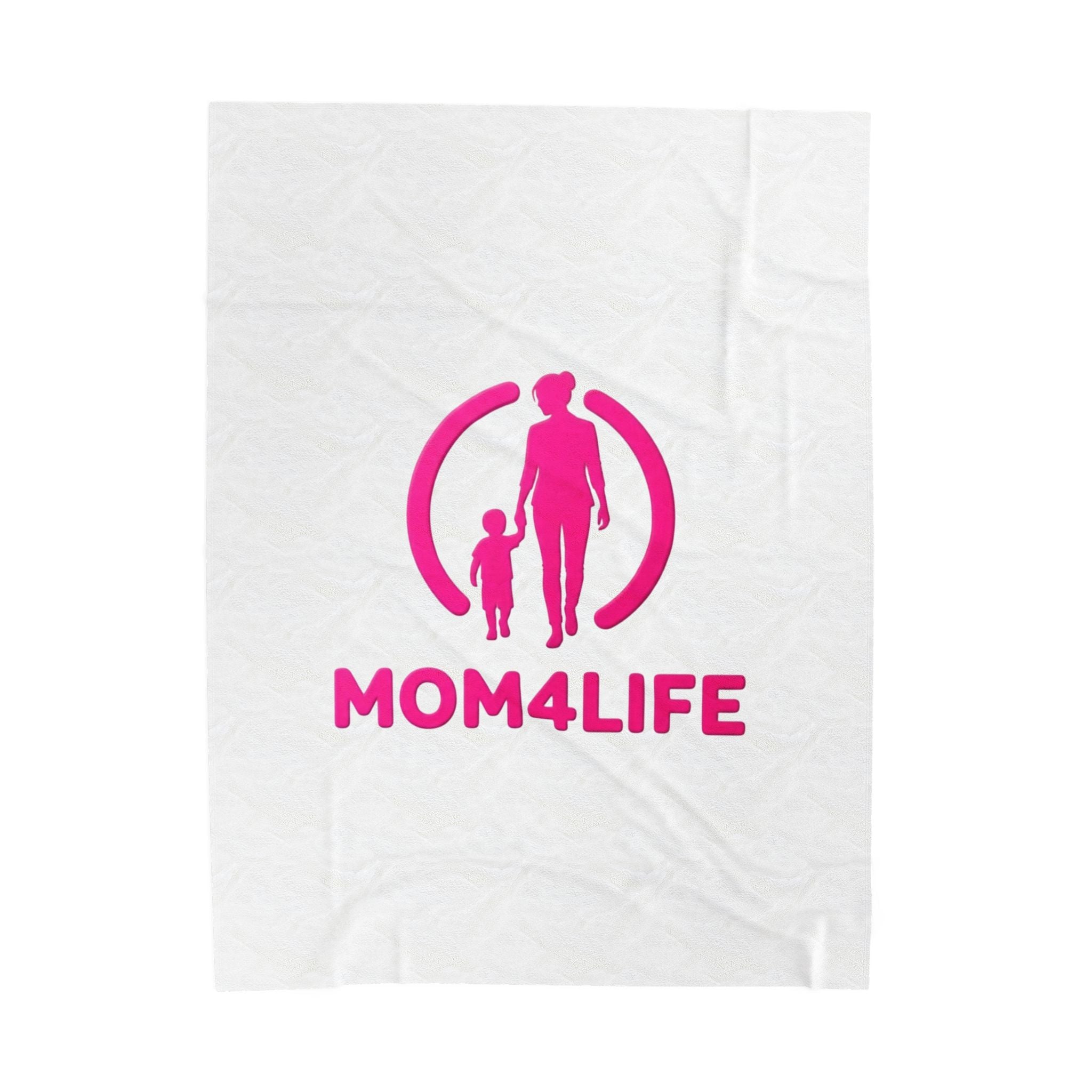 Mom4Life Velveteen Plush Blanket — Soft Mother's Day Throw with Pink Mom and Child Design