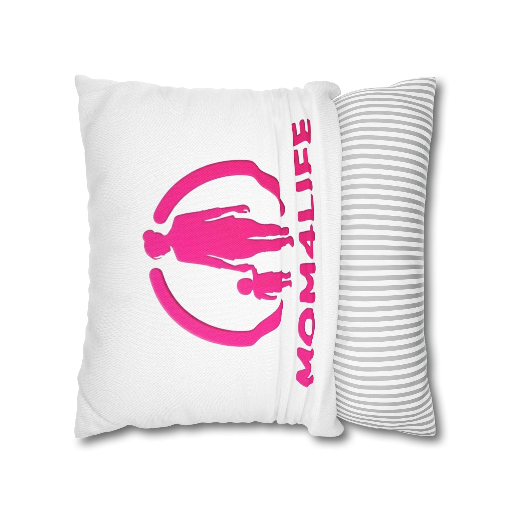 Coussin décoratif « Mom4Life » – Rose, avec motifs Maman et enfant, Idée cadeau Fête des Mères