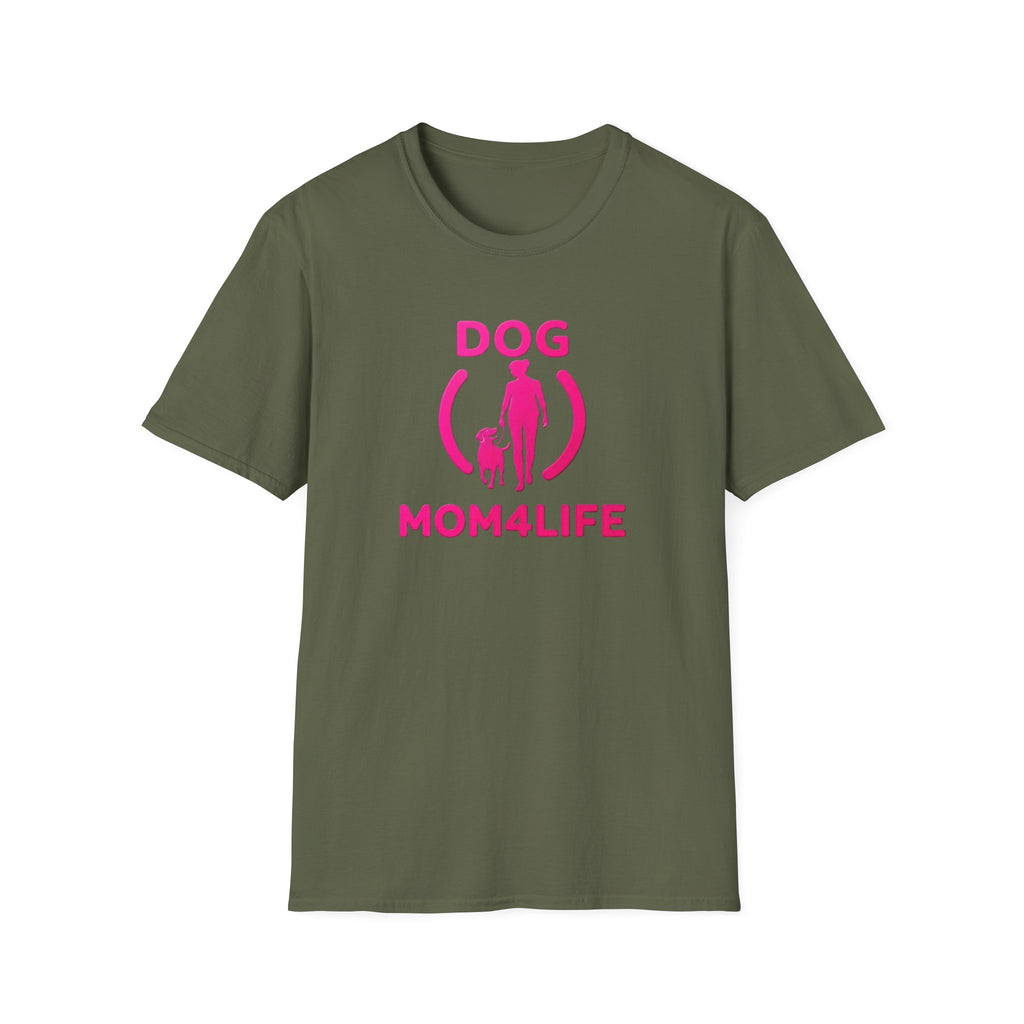 Dog Mom 4 Life T-Shirt — Pink Silhouette Pet Lover Tee