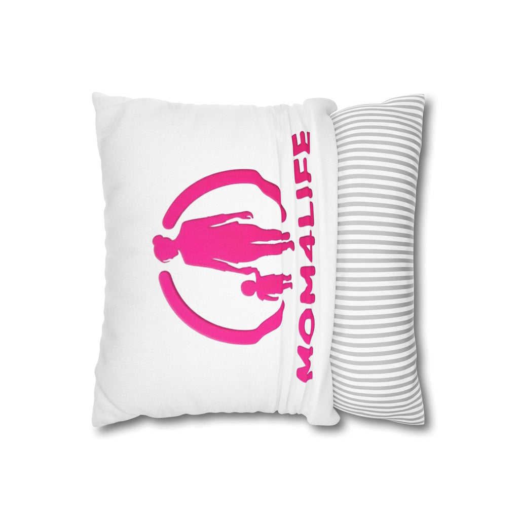 Coussin décoratif « Mom4Life » – Rose, avec motifs Maman et enfant, Idée cadeau Fête des Mères