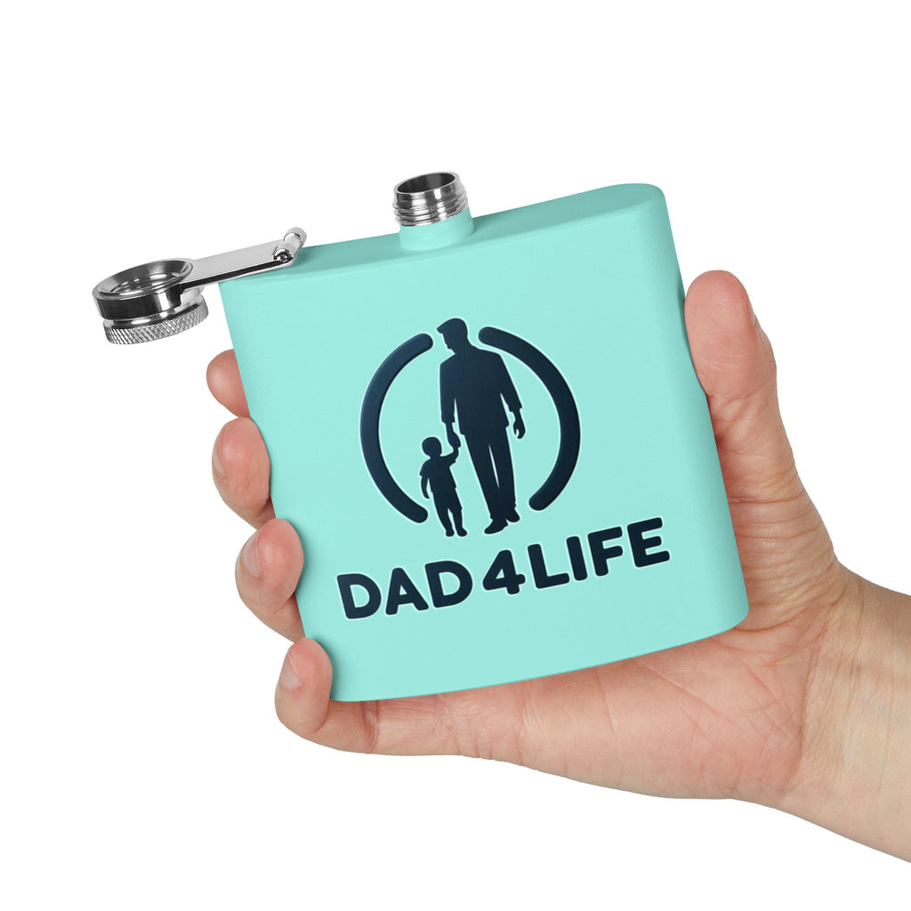 6oz Stainless Steel Flask — "DAD 4 LIFE" Father & Son Graphic, Father's Day Gift