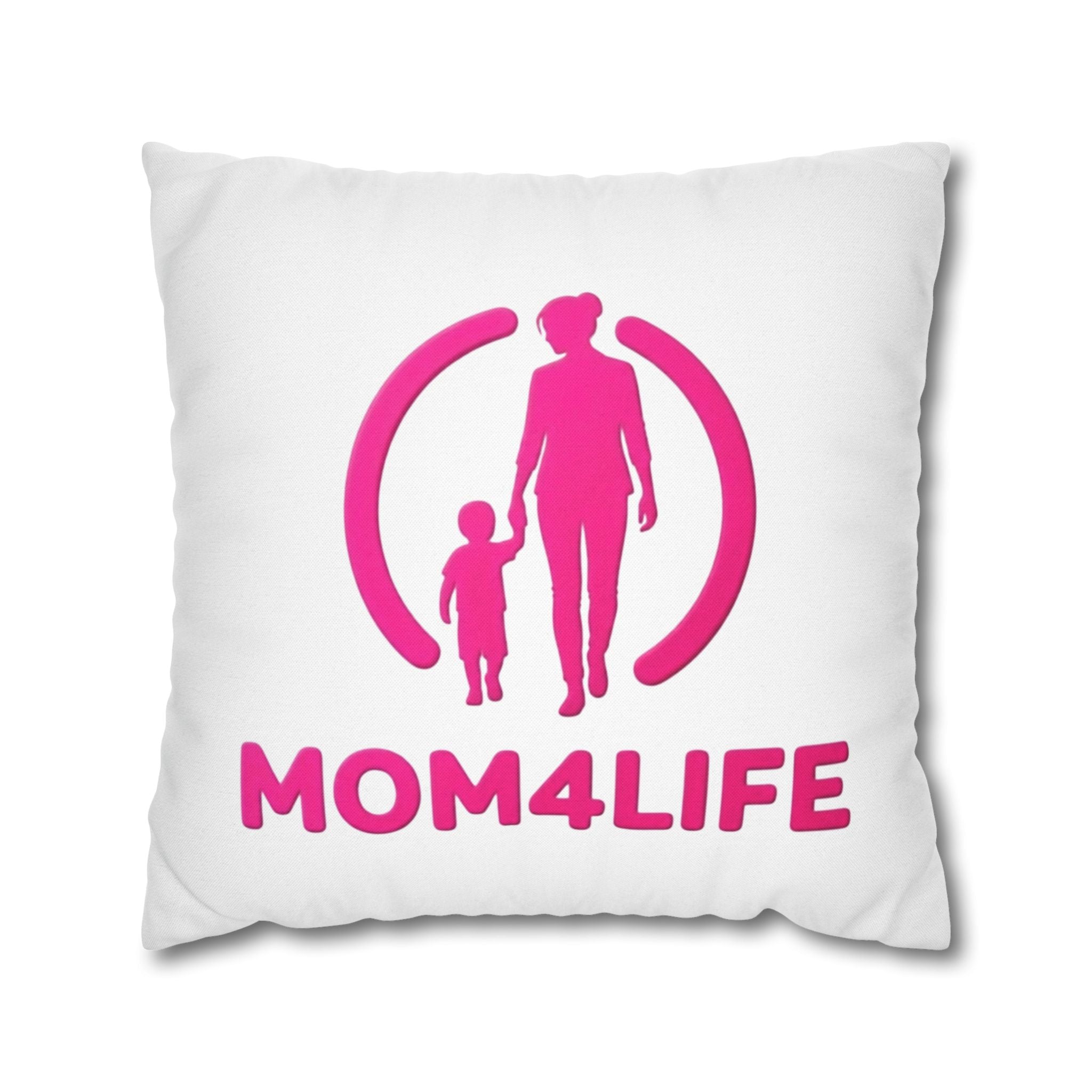 Mom4Life Decorative Pillow - Pink Mom and Child Accent Cushion, Mother’s Day Gift