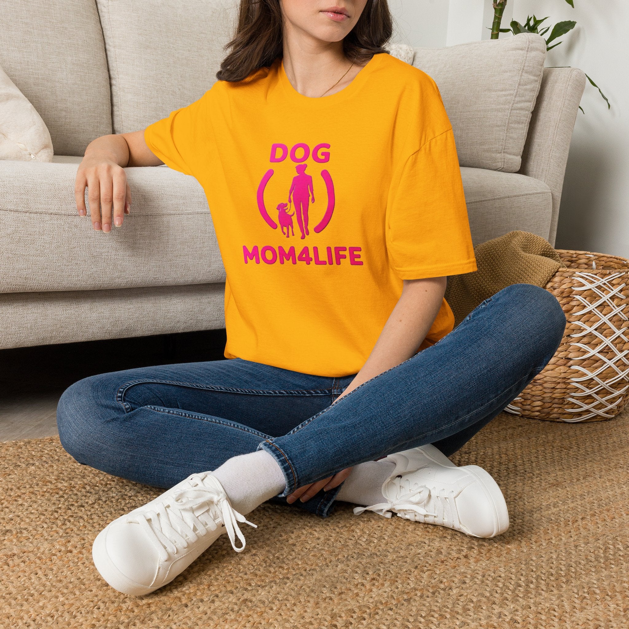 Dog Mom 4 Life T-Shirt — Pink Silhouette Pet Lover Tee
