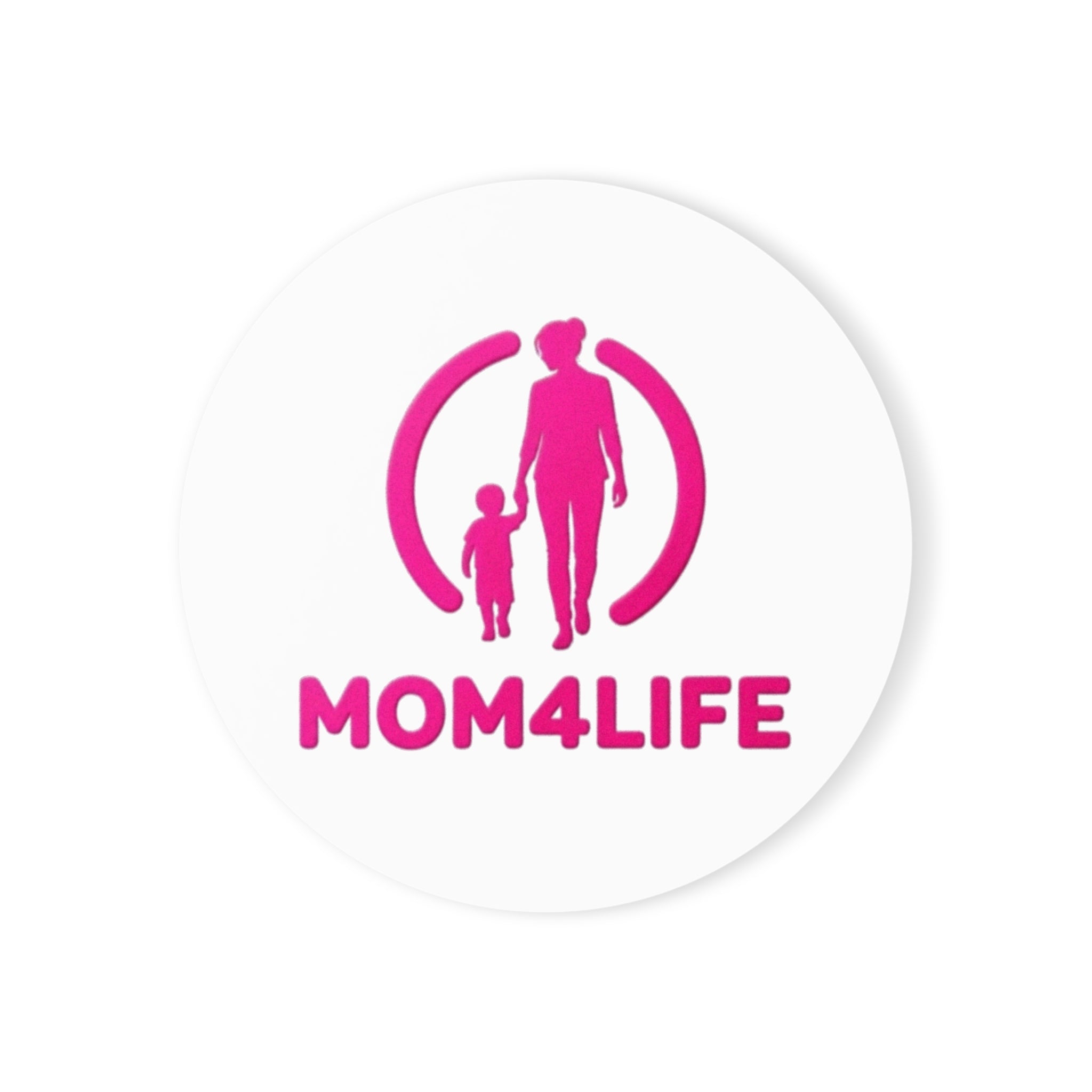 Mom4Life Cork Back Coaster — Pink Mom and Child Silhouette Drink Coaster