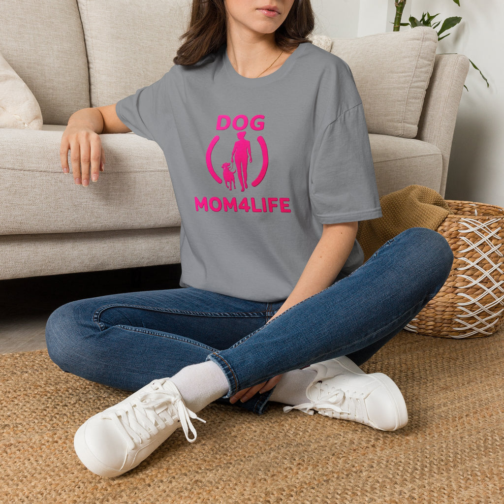 Dog Mom 4 Life T-Shirt — Pink Silhouette Pet Lover Tee