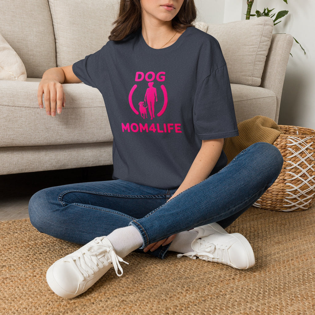 Dog Mom 4 Life T-Shirt — Pink Silhouette Pet Lover Tee