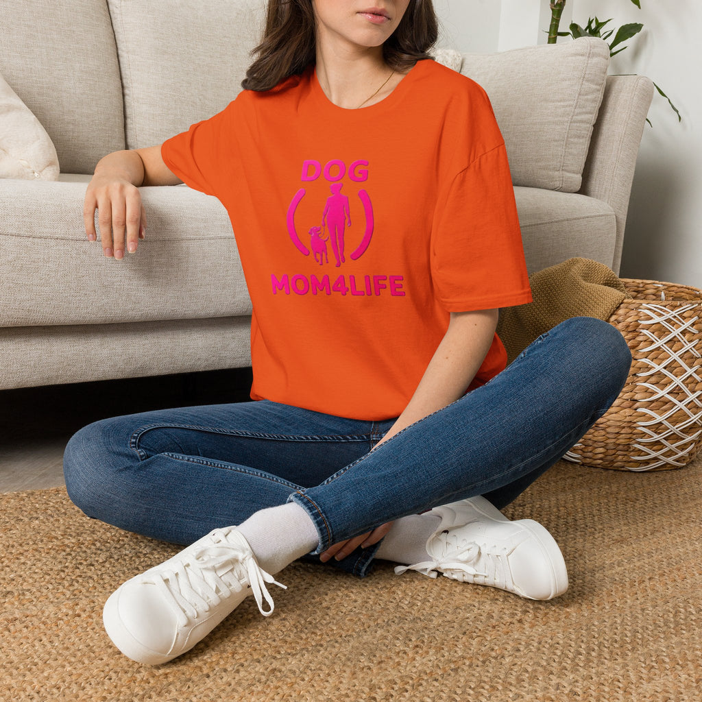 Dog Mom 4 Life T-Shirt — Pink Silhouette Pet Lover Tee