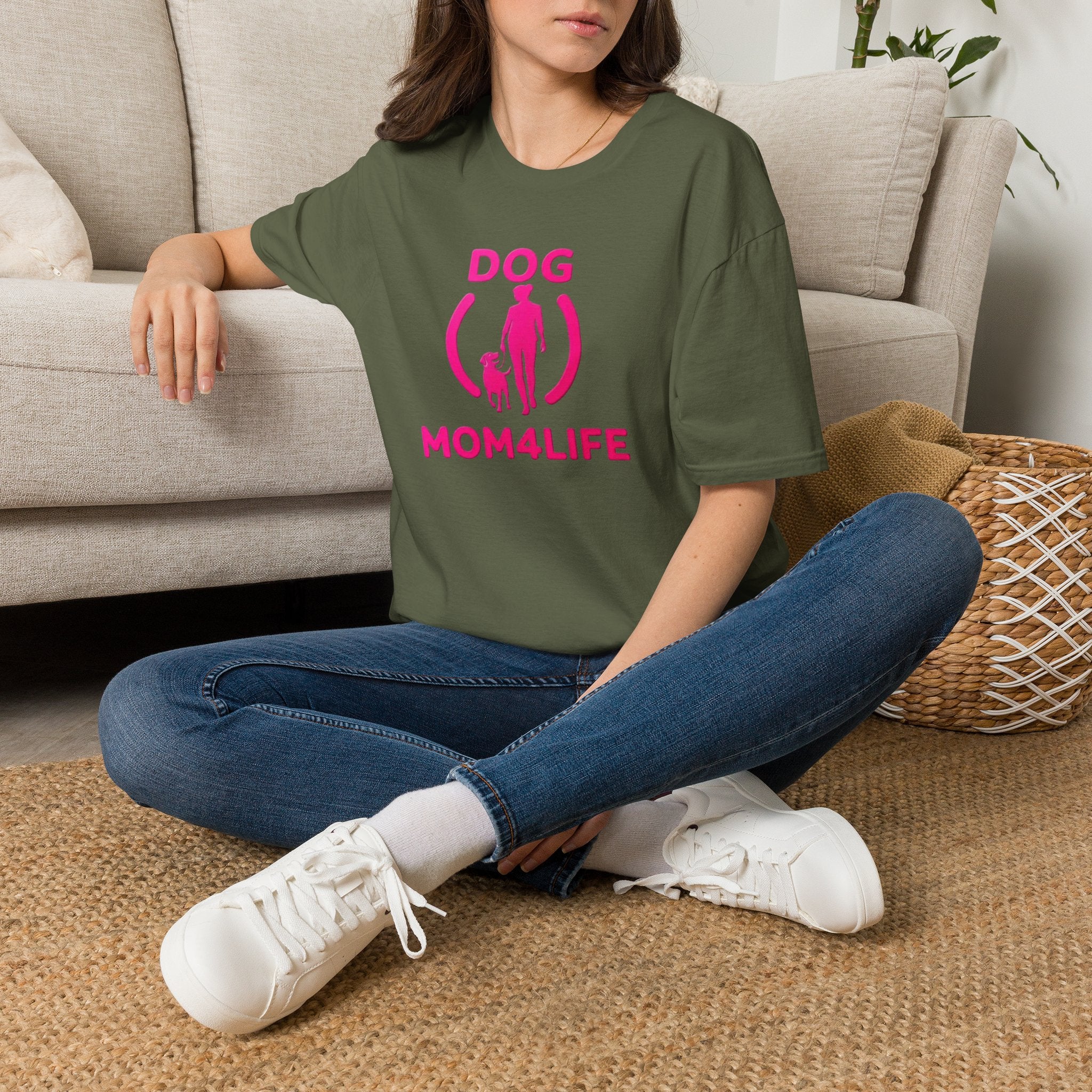 Dog Mom 4 Life T-Shirt — Pink Silhouette Pet Lover Tee