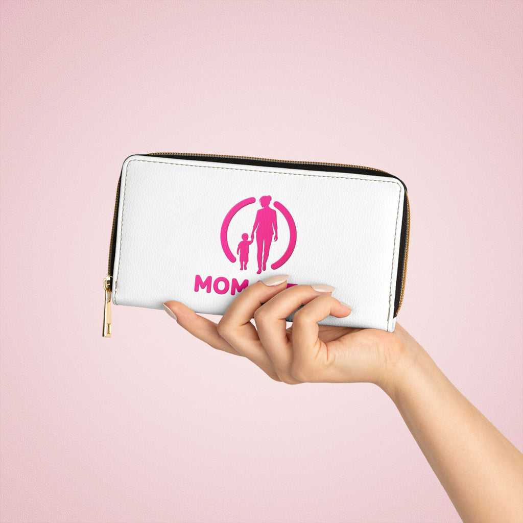 Mom4Life Zipper Wallet — Pink Mom and Child Graphic Zip-Around Wallet