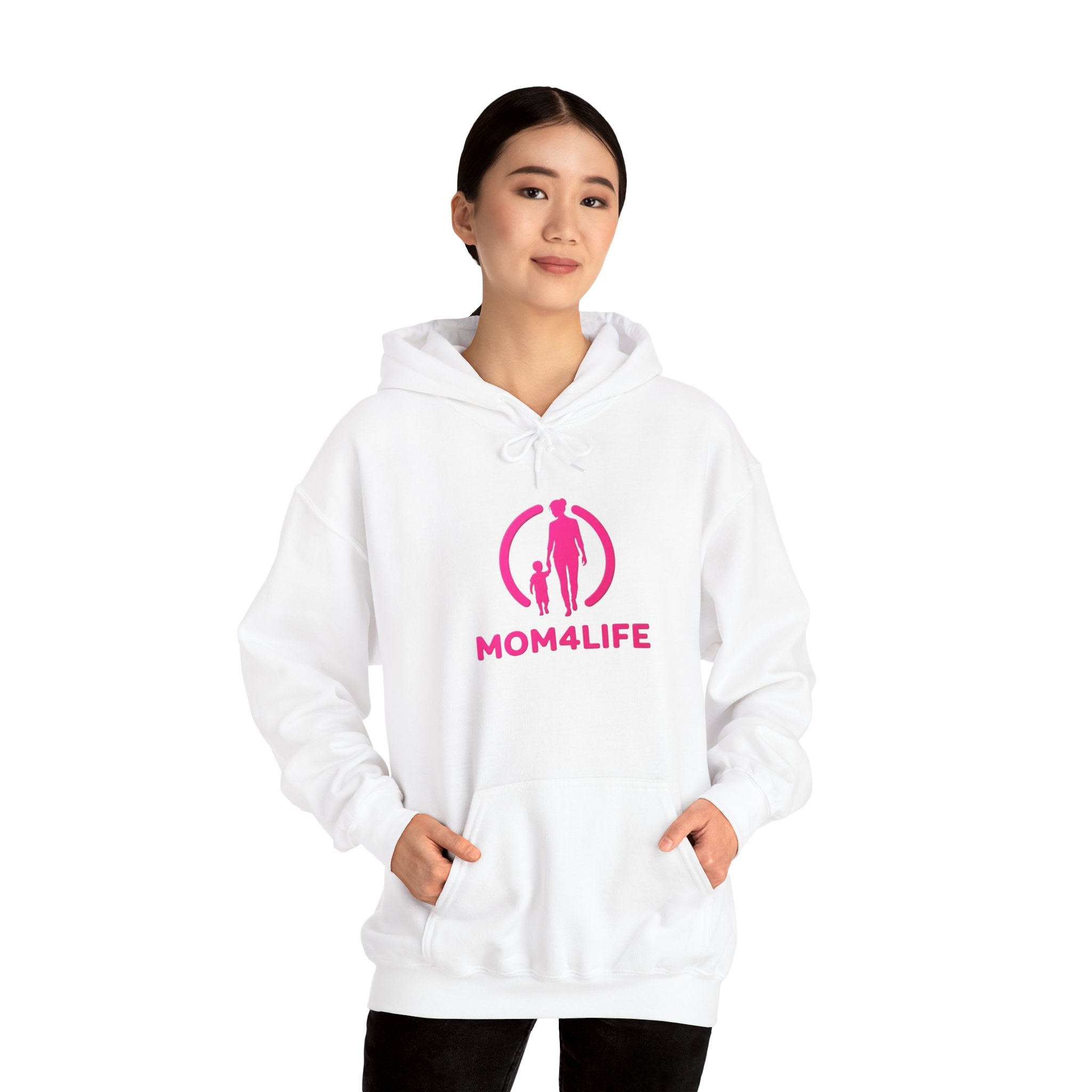 Mom4Life Hoodie — Pink Mom & Child Graphic Pullover, Mother's Day Gift