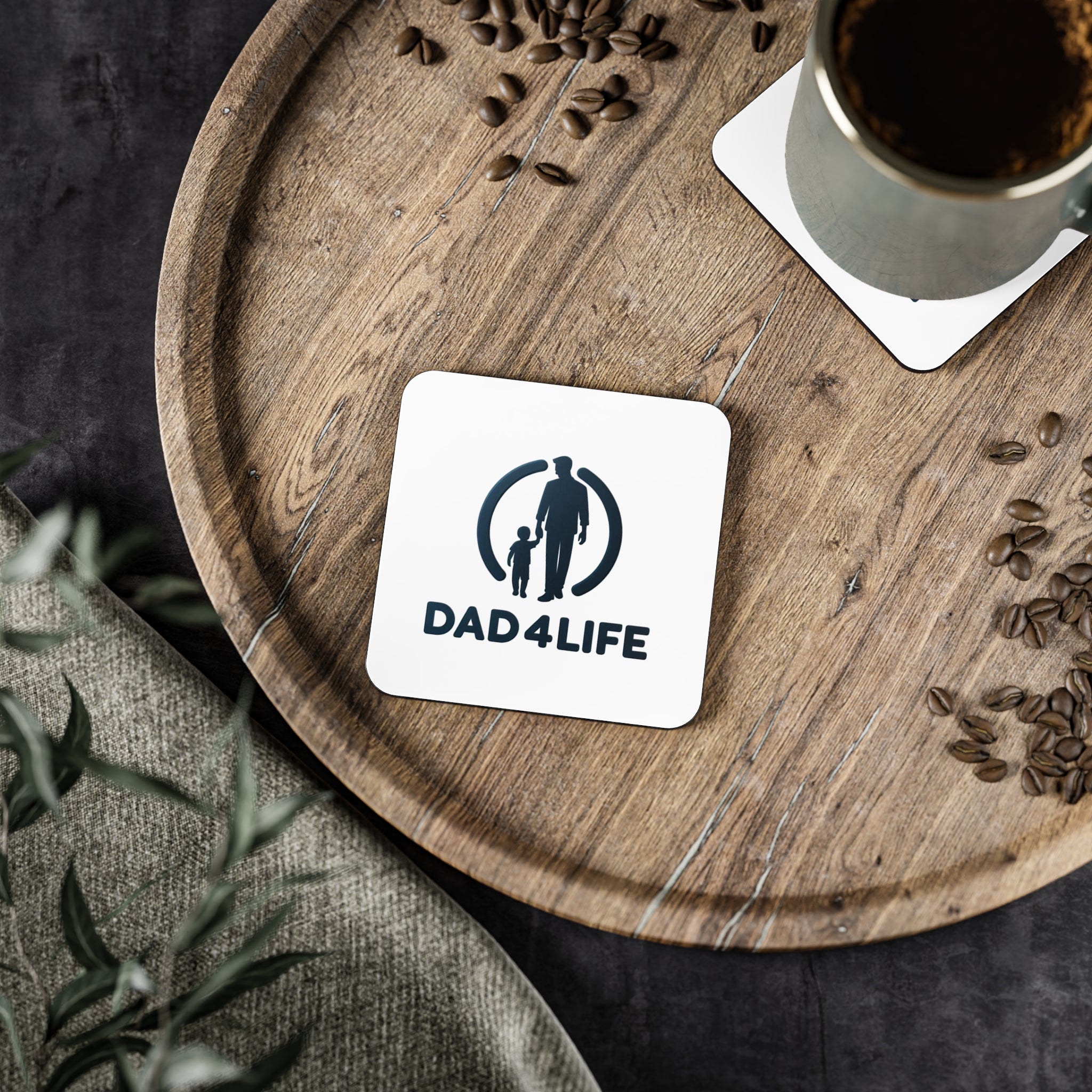 Dad4Life Coasters — Father's Day Cork Drink Coasters, Dad & Child Silhouette