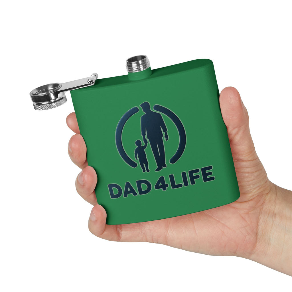 6oz Stainless Steel Flask — "DAD 4 LIFE" Father & Son Graphic, Father's Day Gift