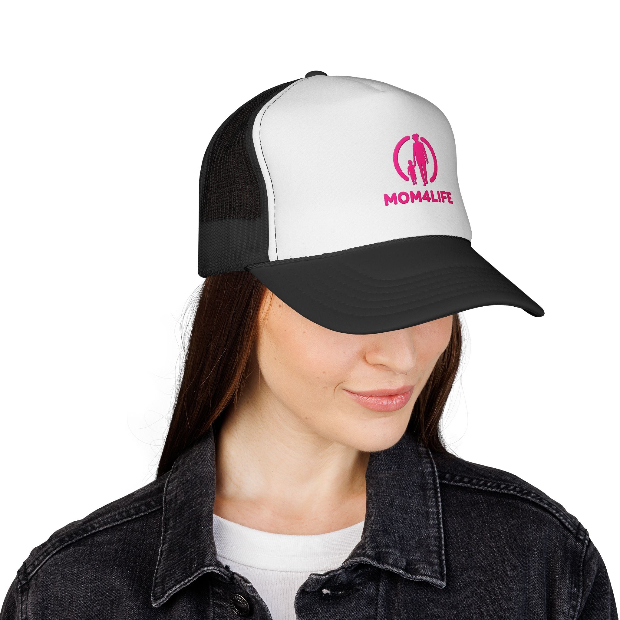 Trucker Cap — "Mom4Life" Pink Logo Mesh Hat