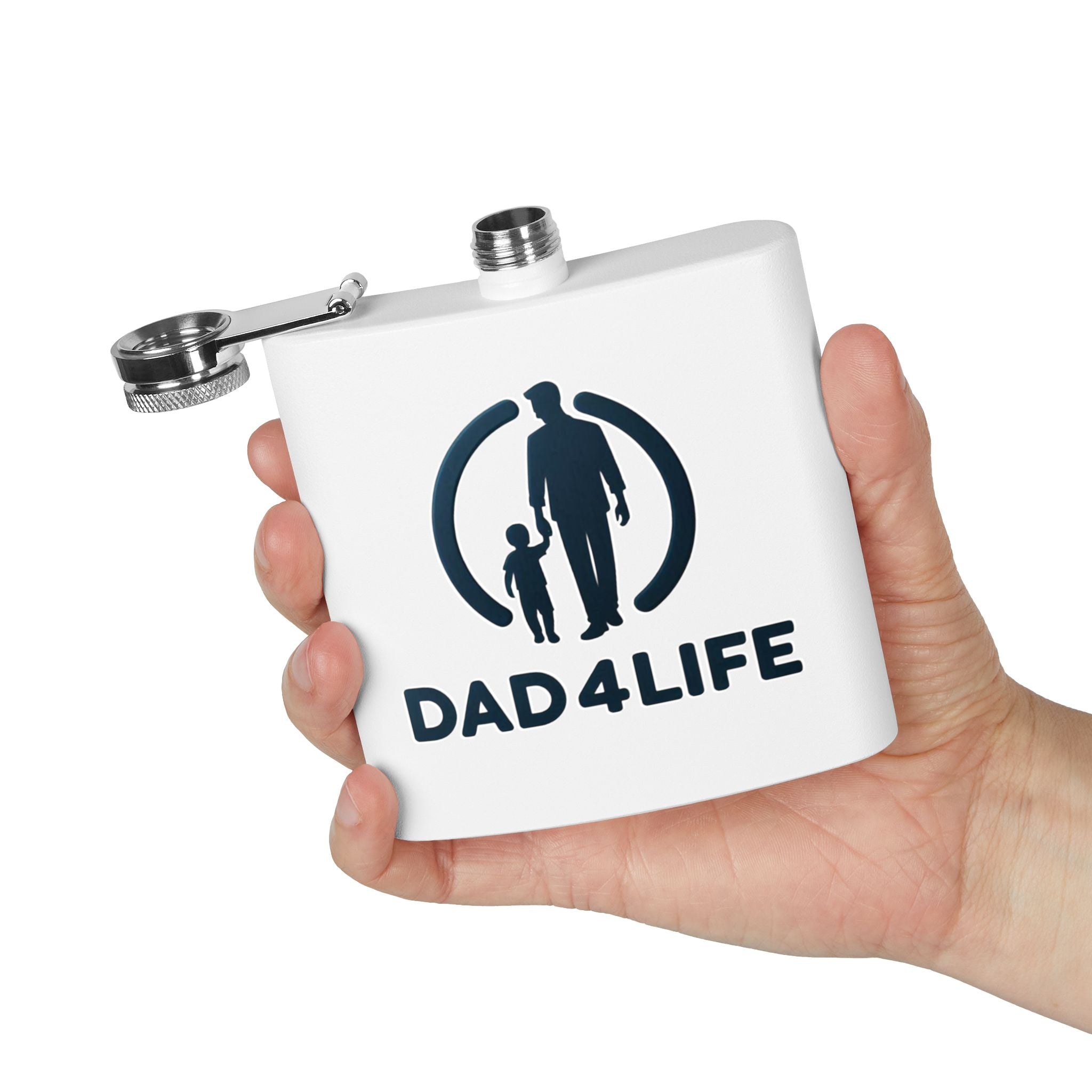 6oz Stainless Steel Flask — "DAD 4 LIFE" Father & Son Graphic, Father's Day Gift