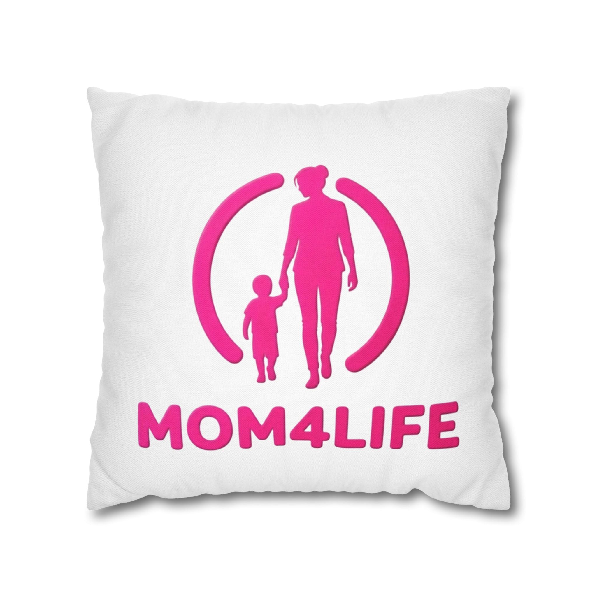 Mom4Life Decorative Pillow - Pink Mom and Child Accent Cushion, Mother’s Day Gift