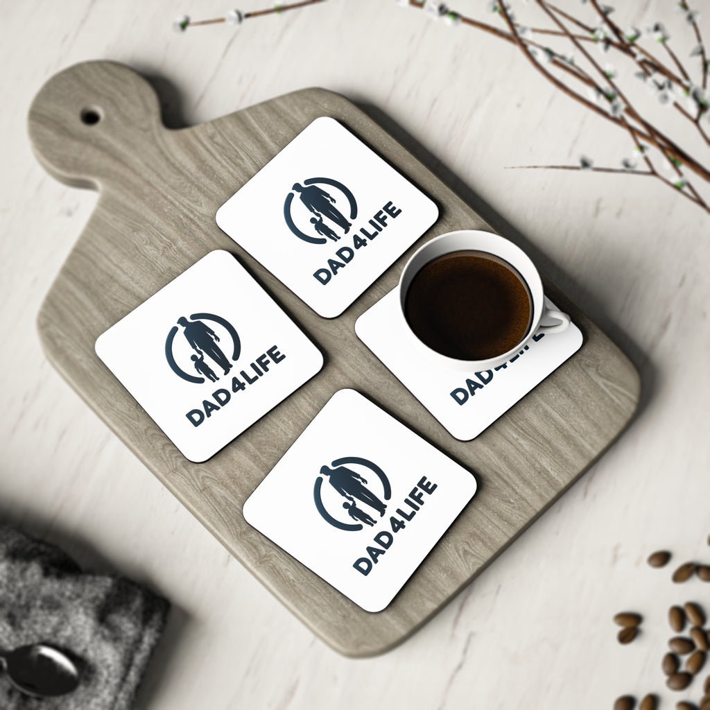 Dad4Life Coasters — Father's Day Cork Drink Coasters, Dad & Child Silhouette