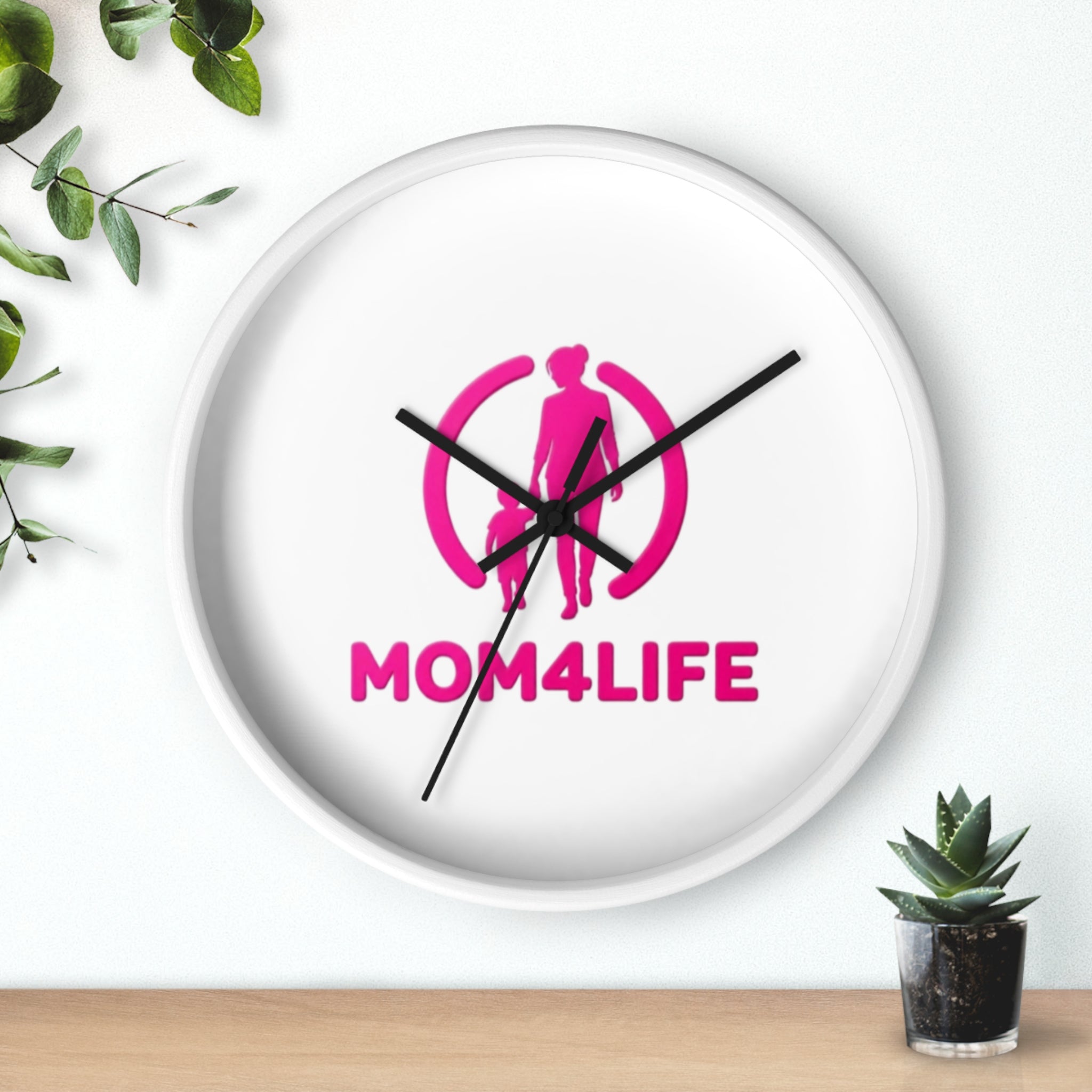 Mom4Life Wall Clock – Pink Mom & Kids Decorative Clock, Mother’s Day Gift