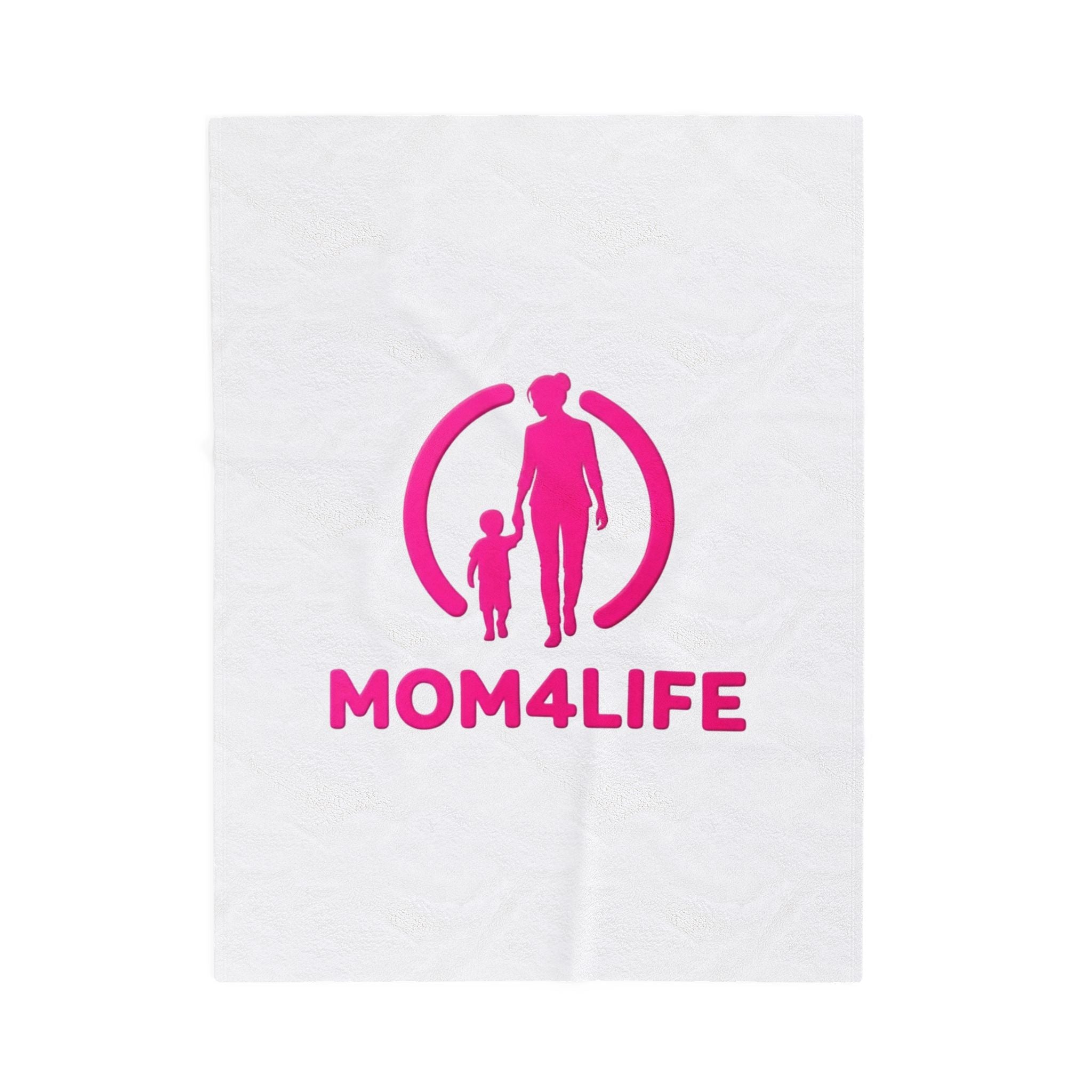 Mom4Life Velveteen Plush Blanket — Soft Mother's Day Throw with Pink Mom and Child Design