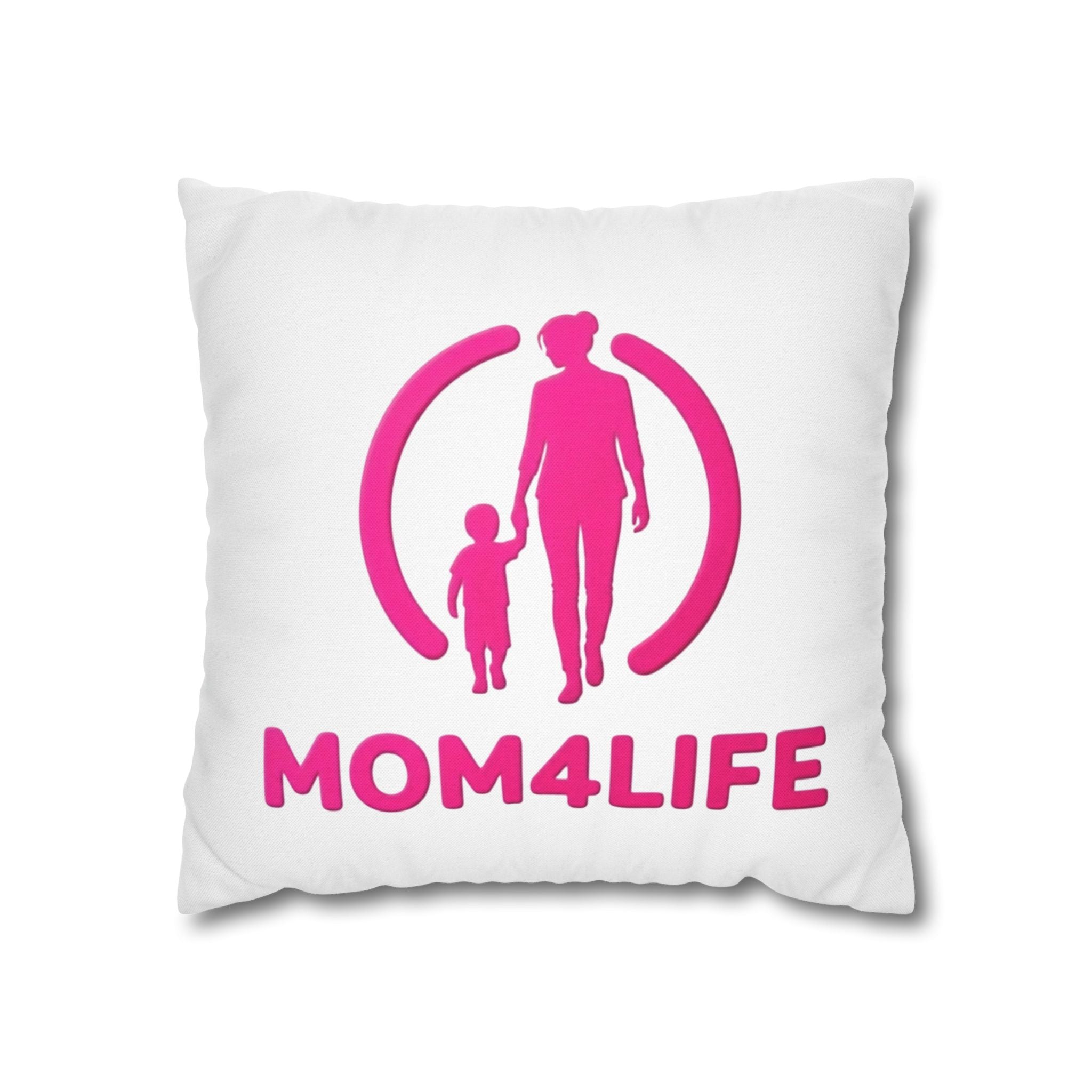 Mom4Life Decorative Pillow - Pink Mom and Child Accent Cushion, Mother’s Day Gift