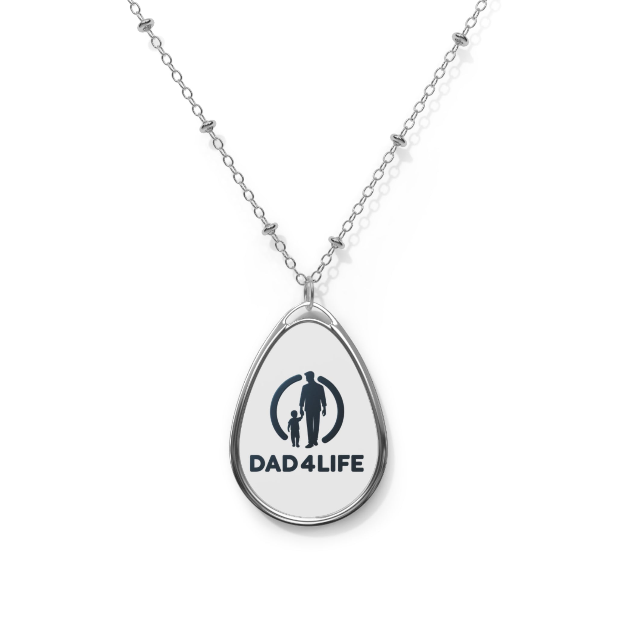 Dad4Life Oval Necklace — Personalized Teardrop Pendant for Fathers, Father’s Day Gift