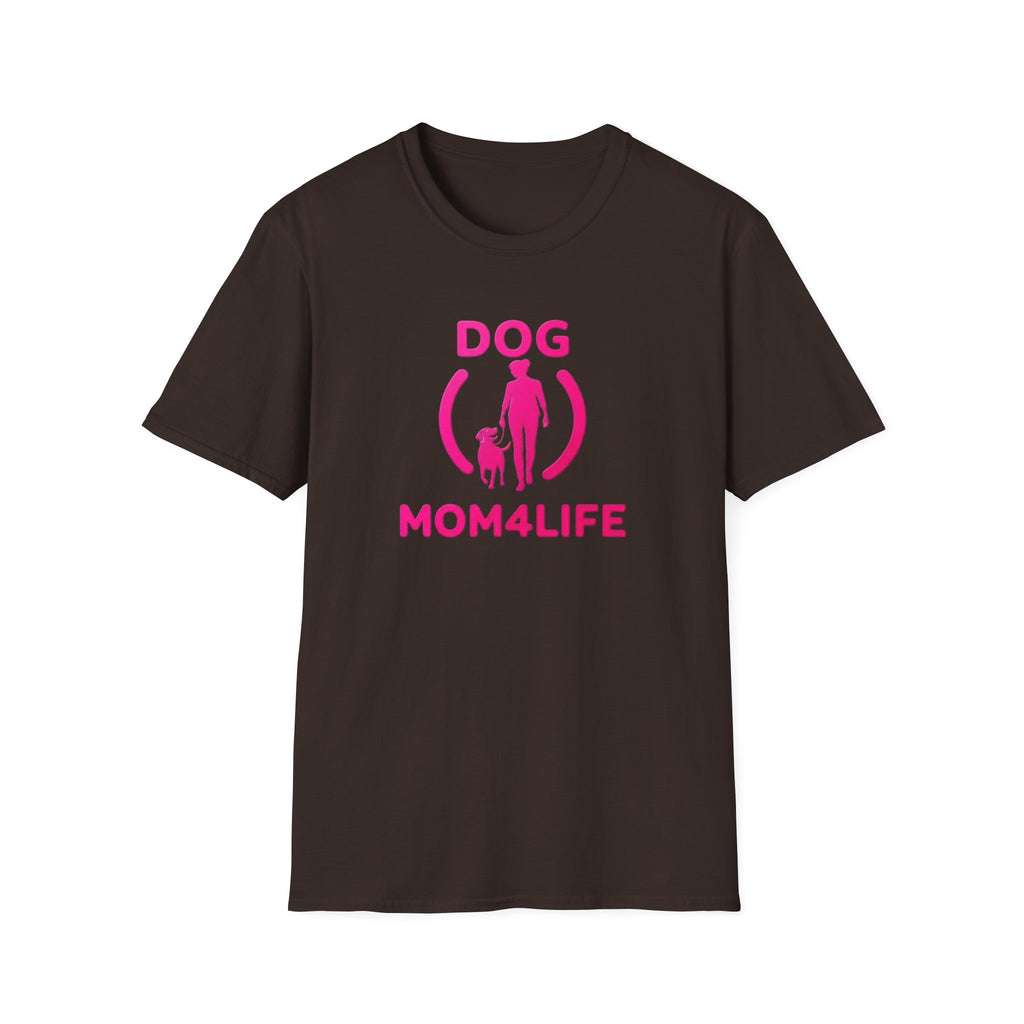 Dog Mom 4 Life T-Shirt — Pink Silhouette Pet Lover Tee