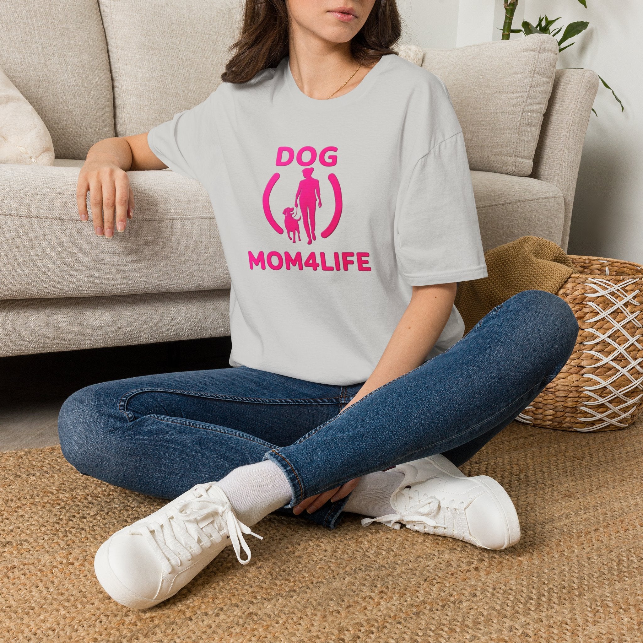 Dog Mom 4 Life T-Shirt — Pink Silhouette Pet Lover Tee