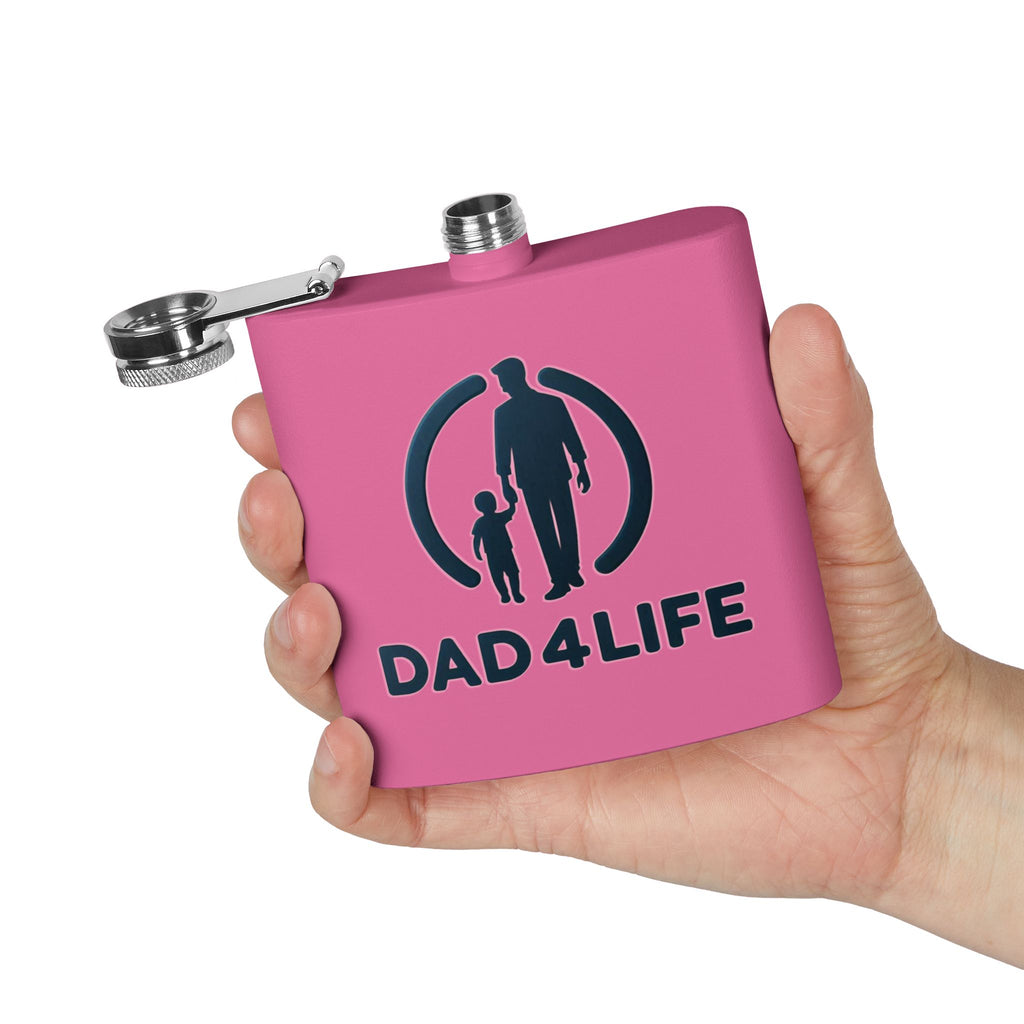 6oz Stainless Steel Flask — "DAD 4 LIFE" Father & Son Graphic, Father's Day Gift